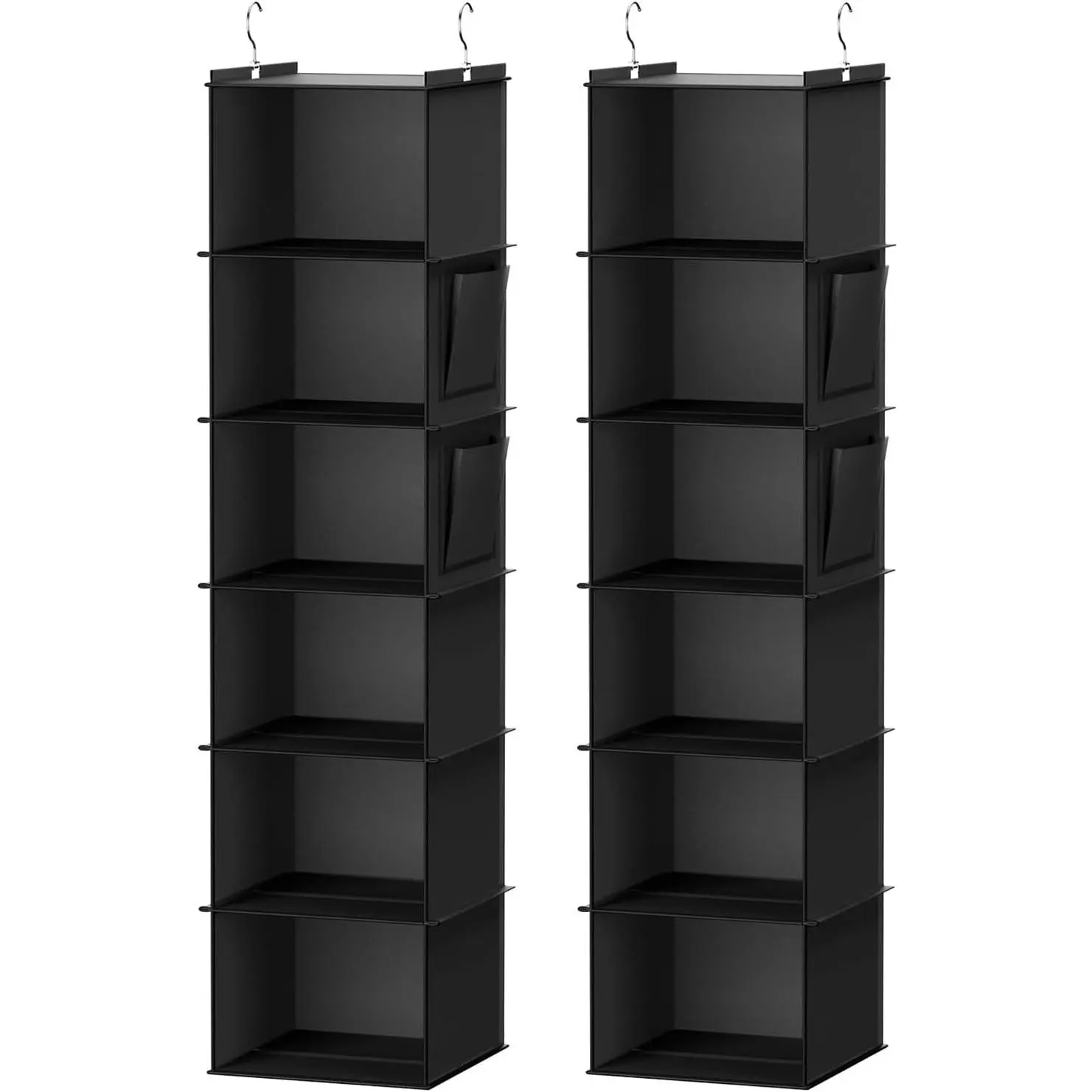 Hanging Closet Organizer, 6-Shelf Closet Hanging Storage Shelves, 2 Packs, Black