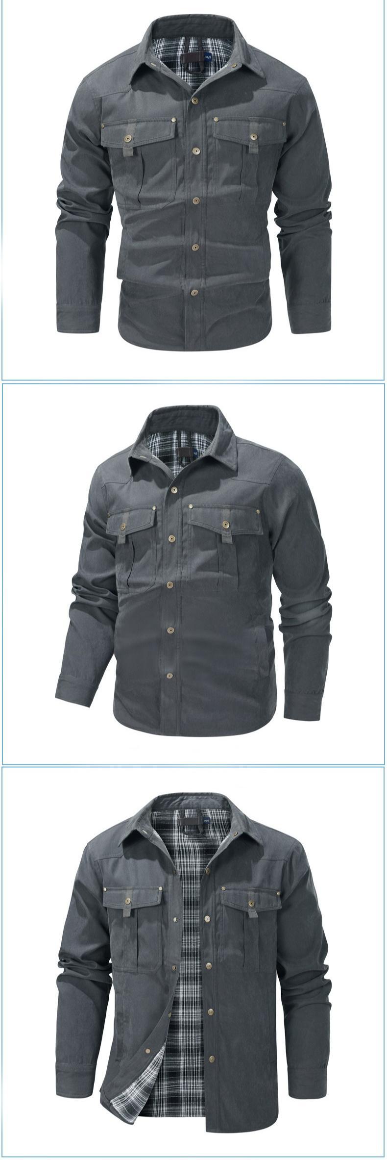 BIGWIG Men's Plaid Flannel Jacket, Winter Bomber Jacket, Warm Workwear Jacket, Flannel Lined, Lightweight Snap Button, Lapel Casual Jacket, Retro Western Style Jacket