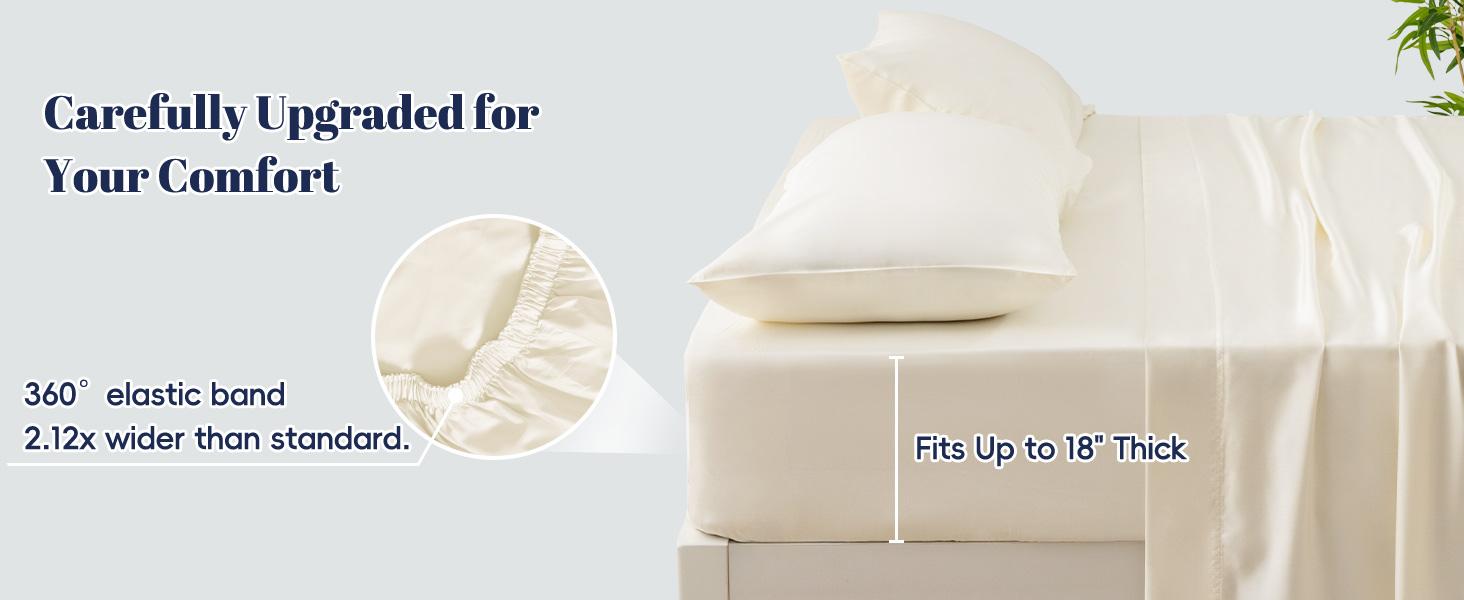 PHF 6PCS 100% Rayon Derived from Bamboo_ Sheets Set Queen Size, Cooling Sheets for Hot Sleepers, Wider Elastic Band & 16" Deep, Luxury Soft Breathable Bedding Set & Pillowcase, Natural