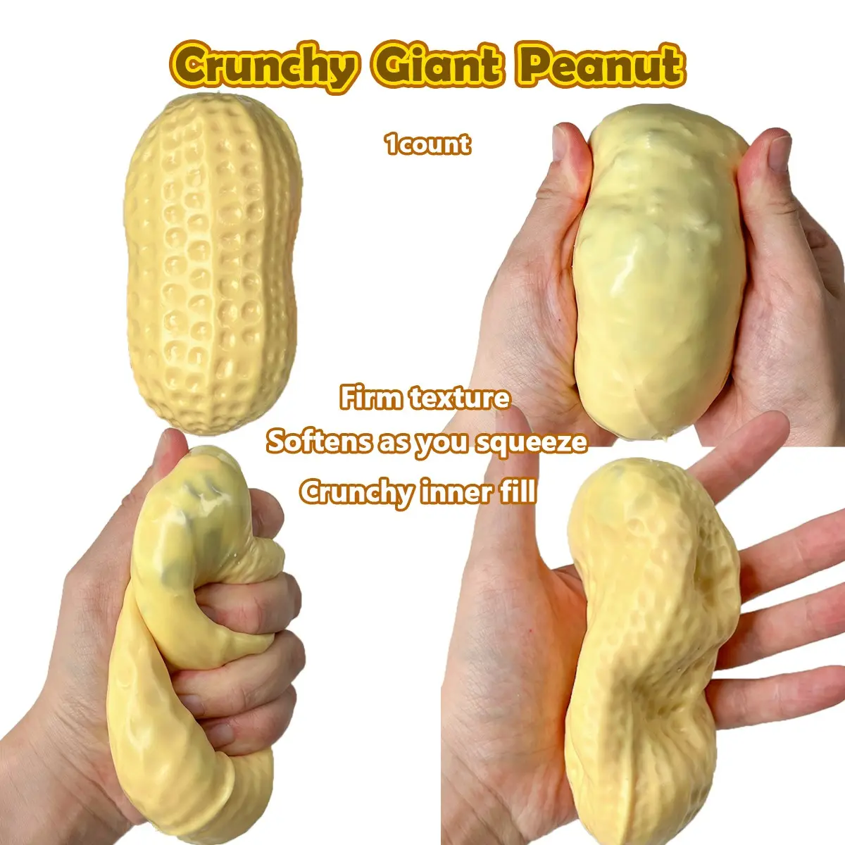 Crunchy Large Peanut Squishy Toy, Squishy Balls, Crispy Sound Clay & Bead Filled Squeeze Fidget Ball, Slow Rising Soft Sensory Stress Relief Desk Toy, Moldable One-Press Dent Design