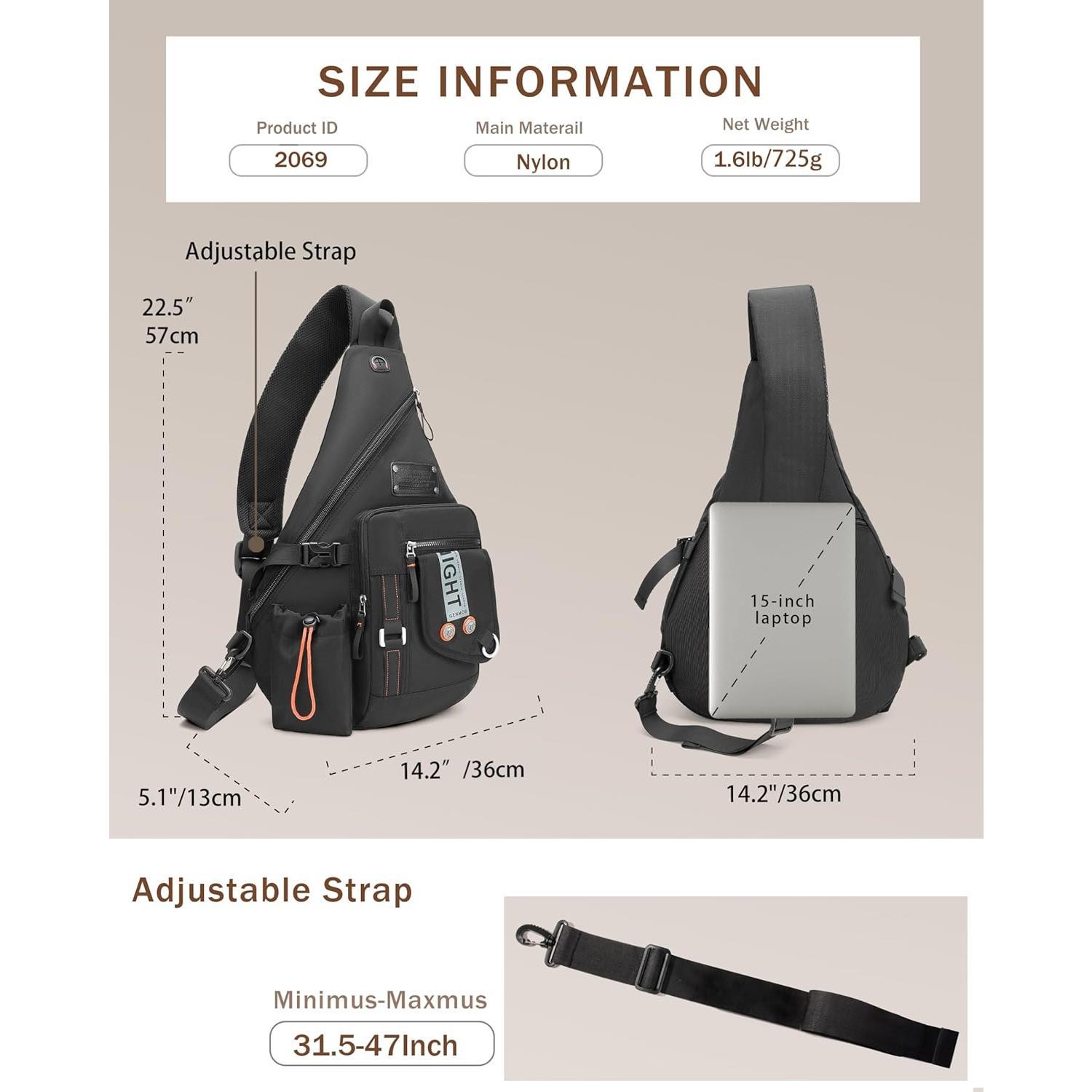 Large Sling Backpack, Sling Chest Bag  Crossbody Daypacks Fits 14.1-Inch Laptop for Travel Outdoor Men Women