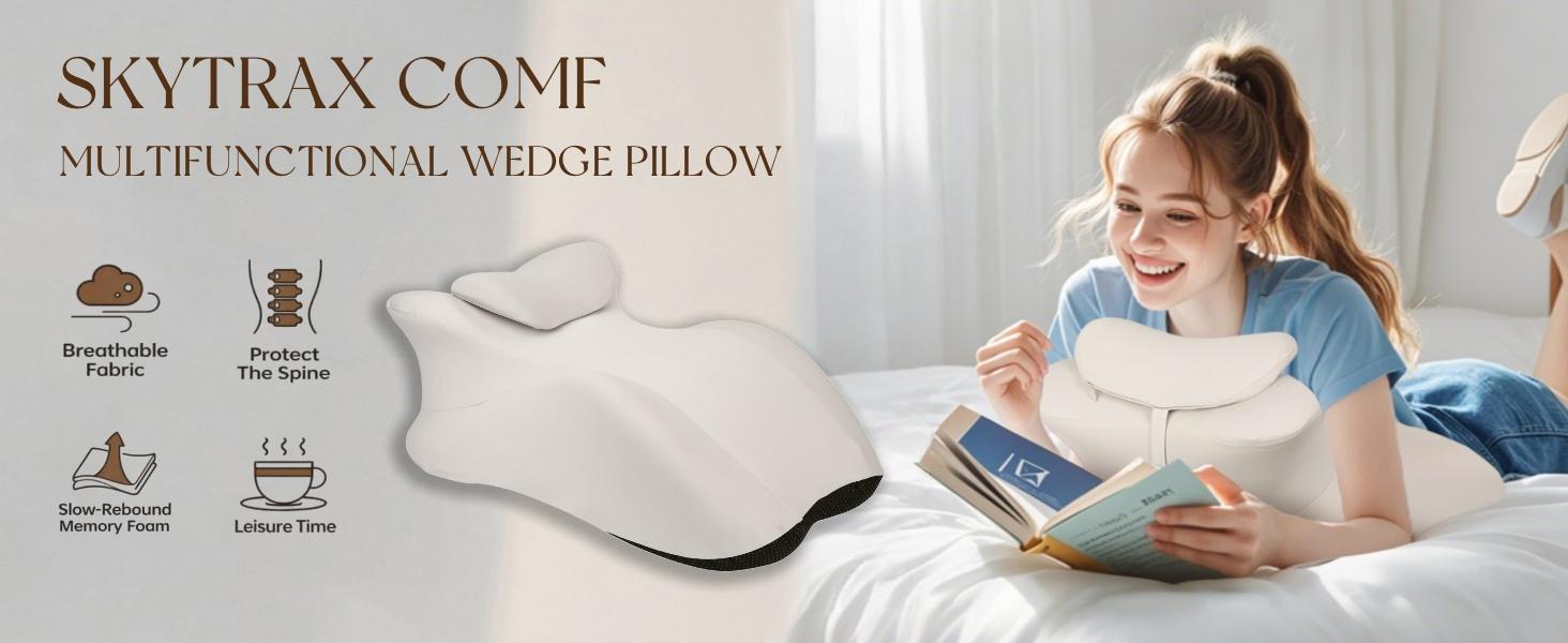 Adult Ergonomic Wedge Prone Pillow, Bed Pillow for Sitting Up, Back, Neck, and Leg Pain Relief, Anti Snoring, for Massage, Reading, Sleeping, with Removable Washable Cover, Grey