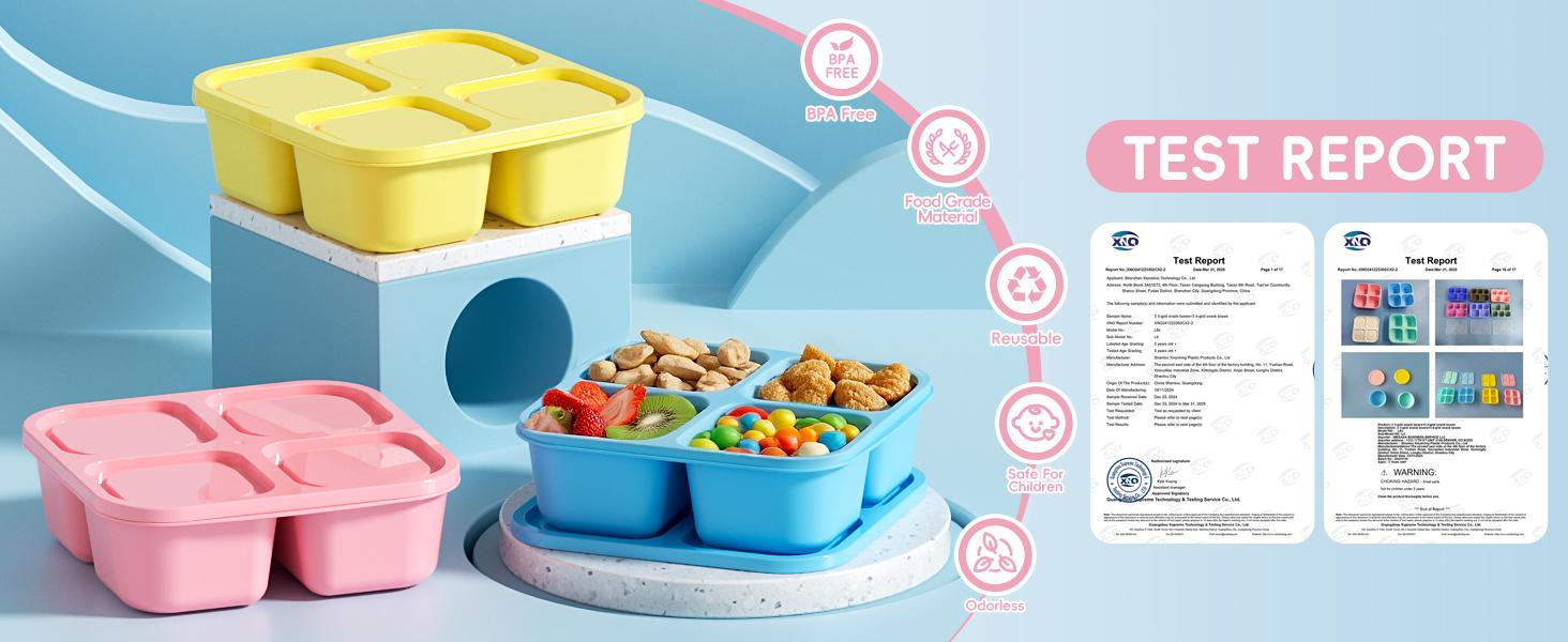 4 Pcs Snack Box Containers Set, Reusable 4 Compartment Lunchable Container with 2Pcs Sauce Containers, Stackable BPA-Free Bento Box for School, Work, Travel (4 Color)
