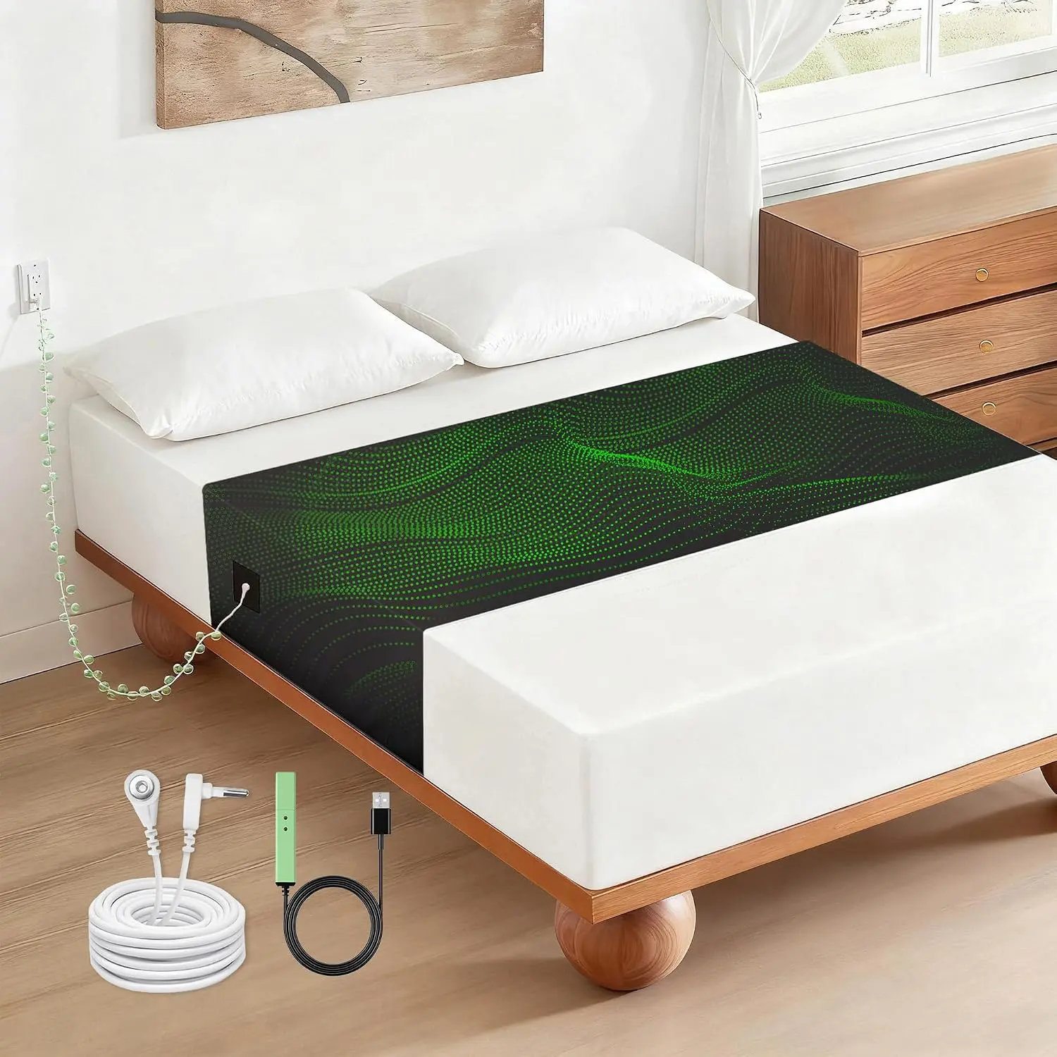 Grounding Sheets, Grounding Mat for Bed 90% Cotton+10% Pure Silver Fiber Grounded Earth Sheets Sheet for All Mattress Sizes Queen Cal King Full Twin, 106"x23.6" (Black)