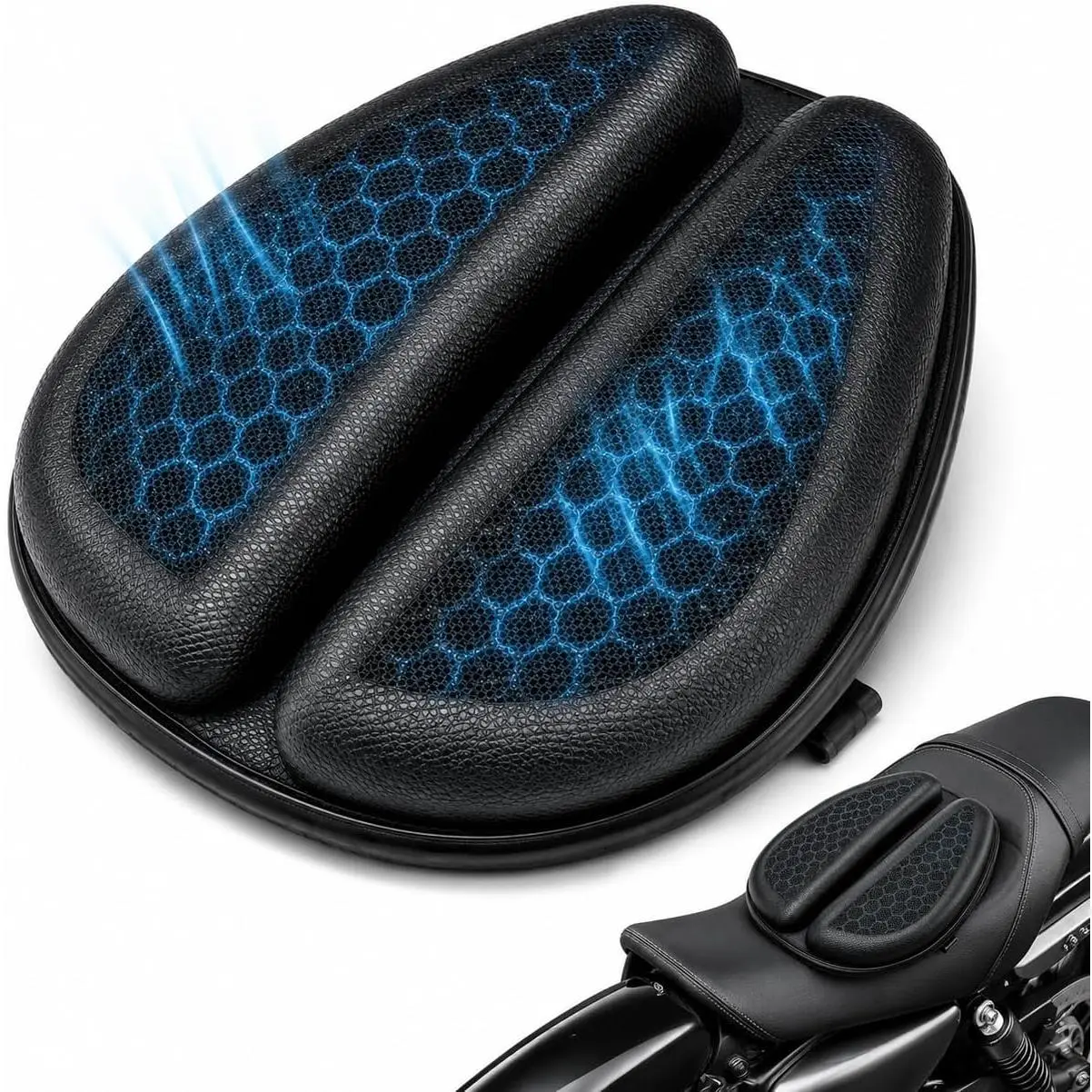 3D Honeycomb Motorcycle Seat Cushion, Breathable Gel Seat Pad for Long Rides, Non-Slip TPE Motorcycle Seat Cover for Touring, Cruising, Commuting, and Outdoor Riding