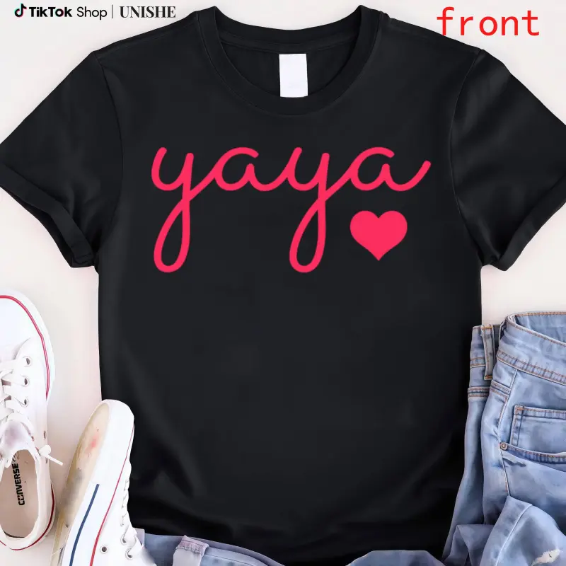 Yaya Unisex Grandparents Graphic Short-Sleeve Sports Top - Round Neck, Soft Breathable Cotton Fabric, Heart Motif, Long-Lasting Print, All-Seasons Casual Basic, Ideal Grandparents Day Gift (Check Size Chart)