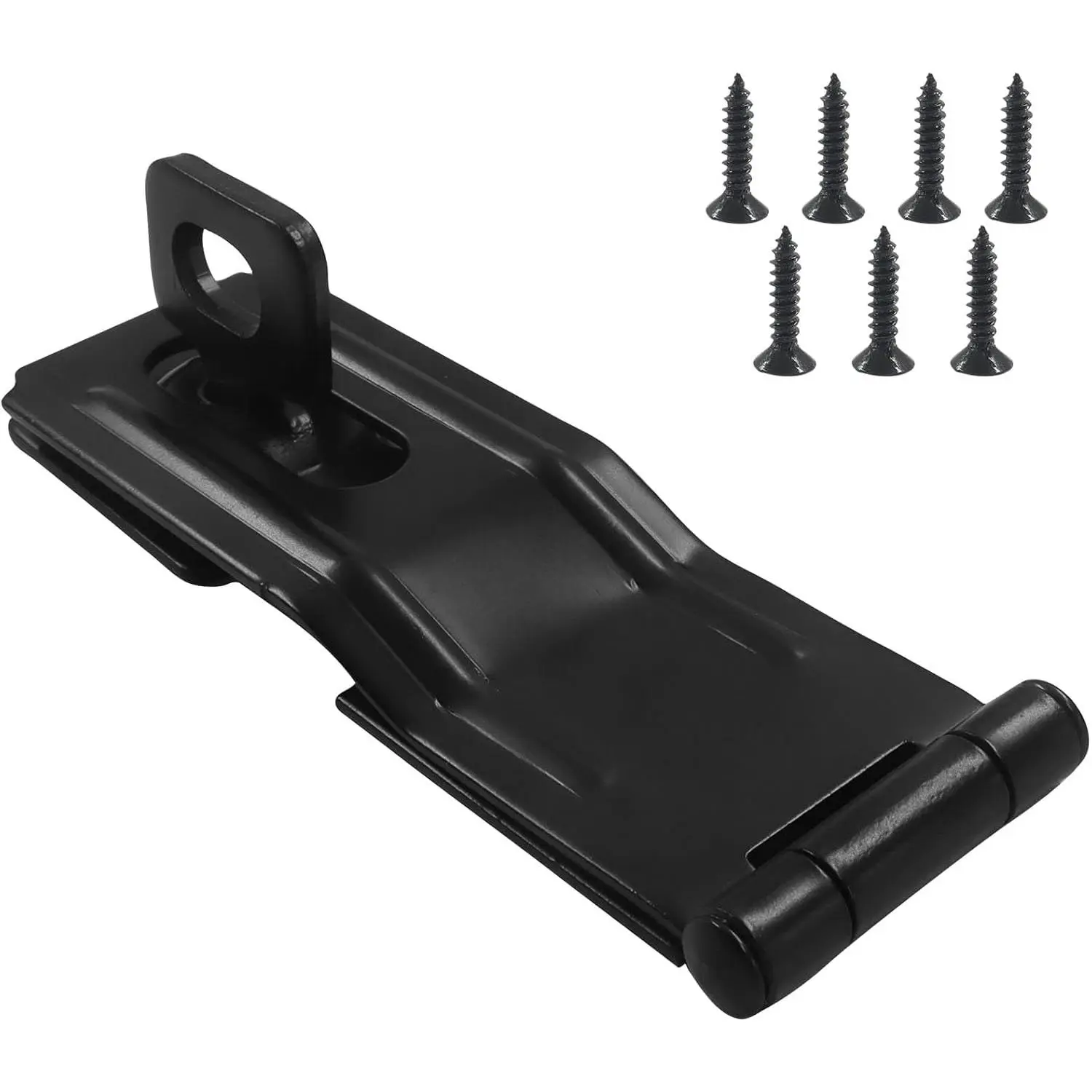 4-1/2" Swivel Staple Safety Hasp, Black, 1 count | Twist Knob Gate Door Latch, Metal Padlock Clasp Lock, For Fence/Gate/Cabinet/Barn Door