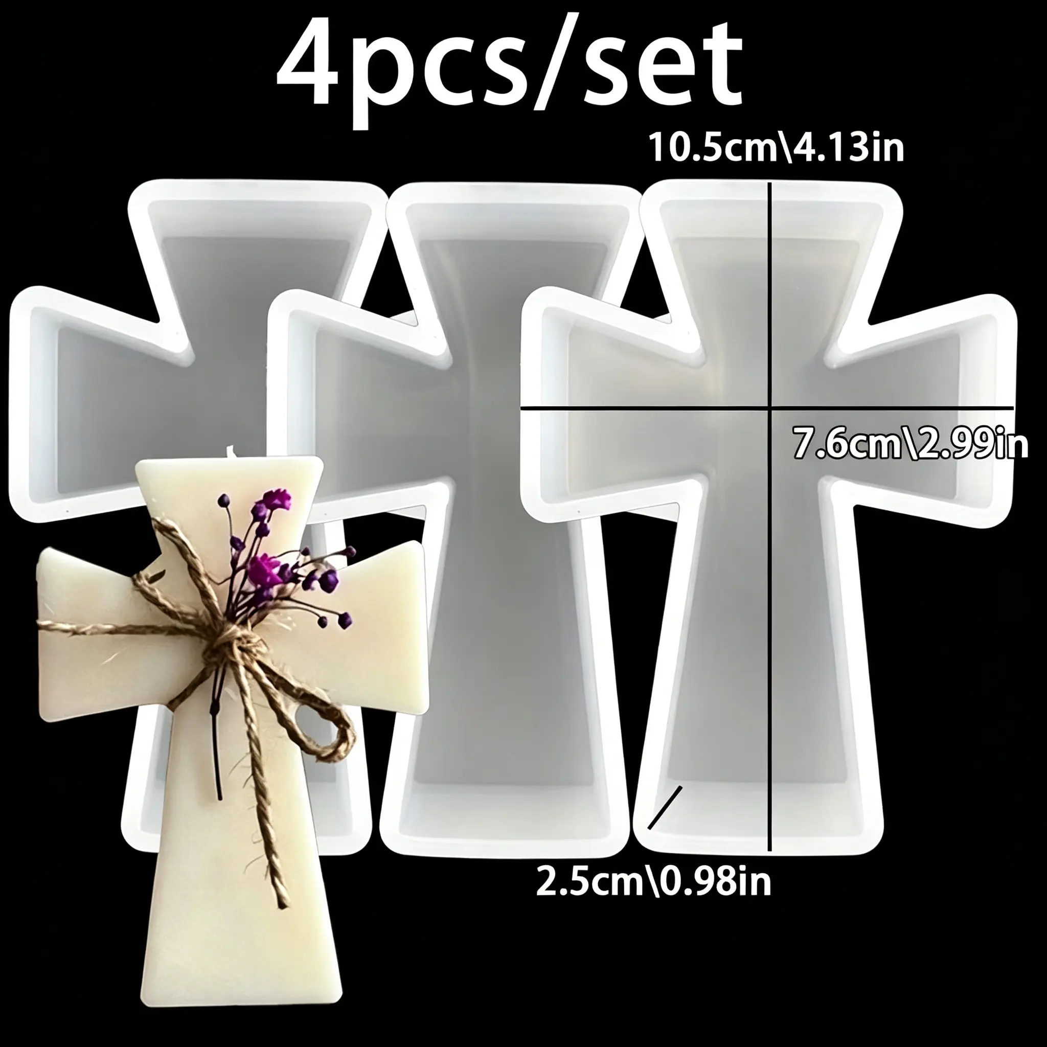 4pcs DIY Clay Mold, Silicone Mold for Cross Ornaments, Cross Shaped Candle Mold, Gypsum Mold for Home Decoration Ornaments, Suitable for Resin, Clay, Candle Production, and Handicraft Production