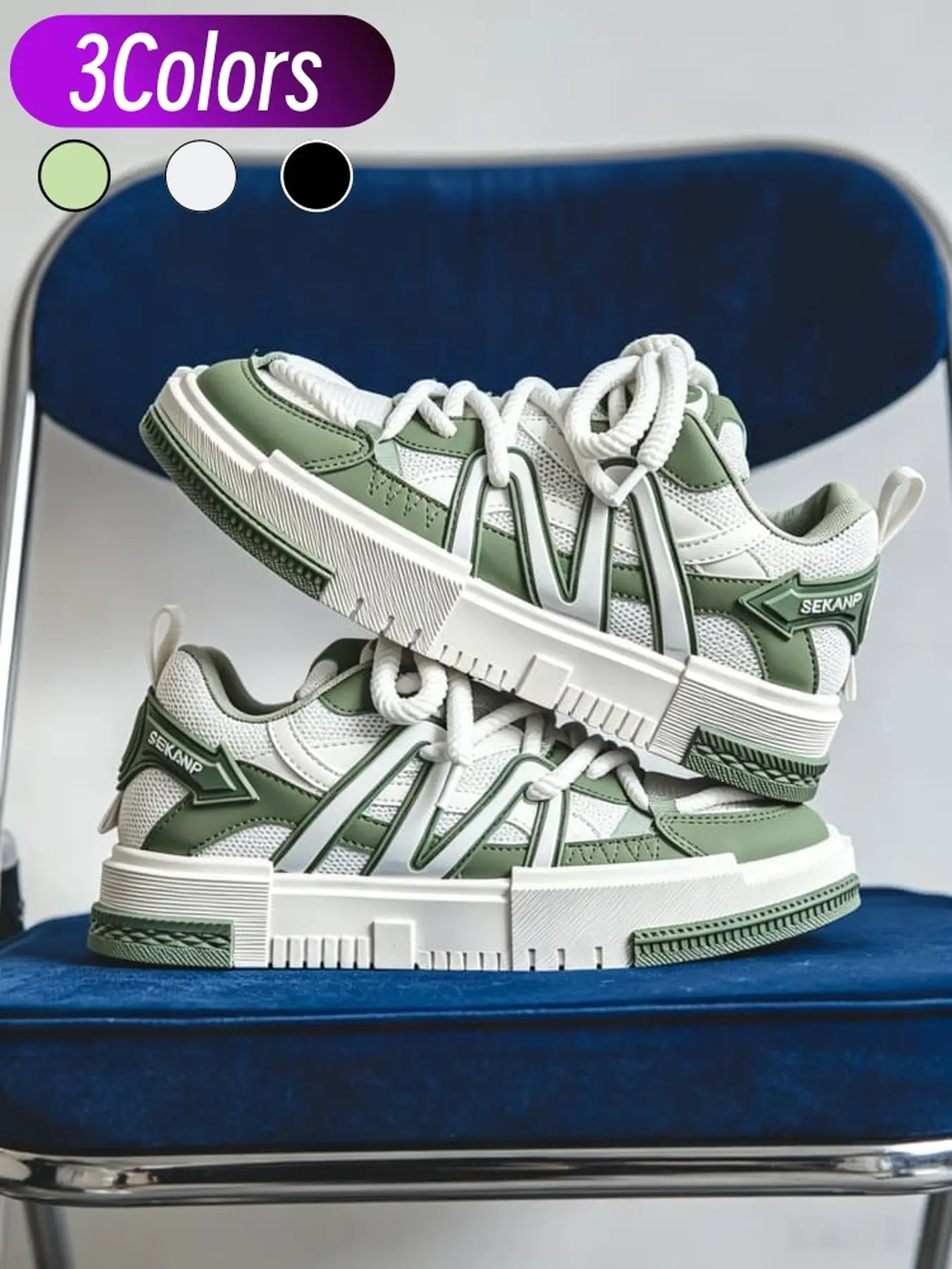 Men street retro spliced platform shoes, breathable mesh thick twisted double laces segmented serrated flat sole daily commute sneakers