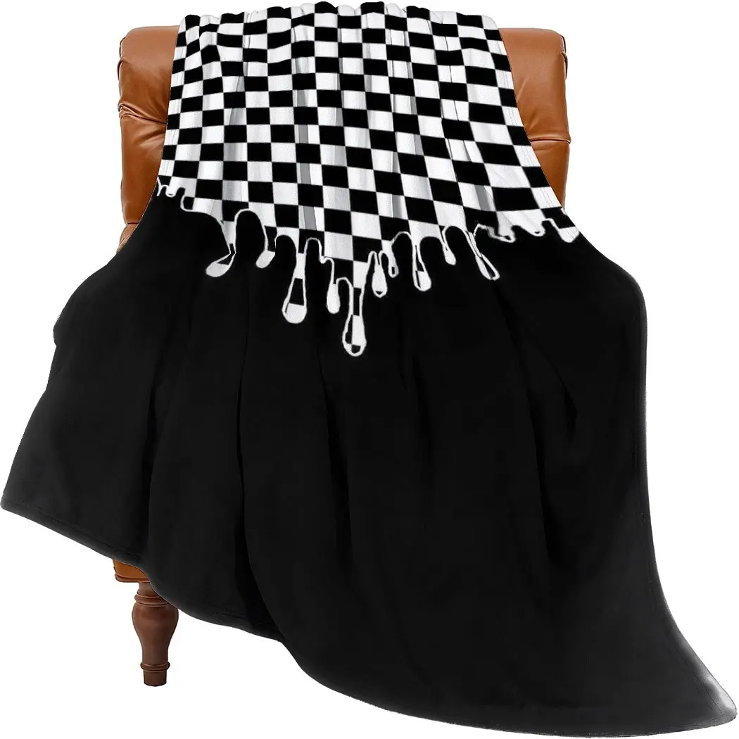 Black White Checkerboard Drip Pattern Cozy Throw Blanket Soft Lightweight  Blanket Throw Ultra Soft  Soft Fluffy Blanket Ideal Home Decor Perfect Giftable Decorative Blanket Warm Nap Multifunctional Office Travel Season Cozy Versatile Gift B
