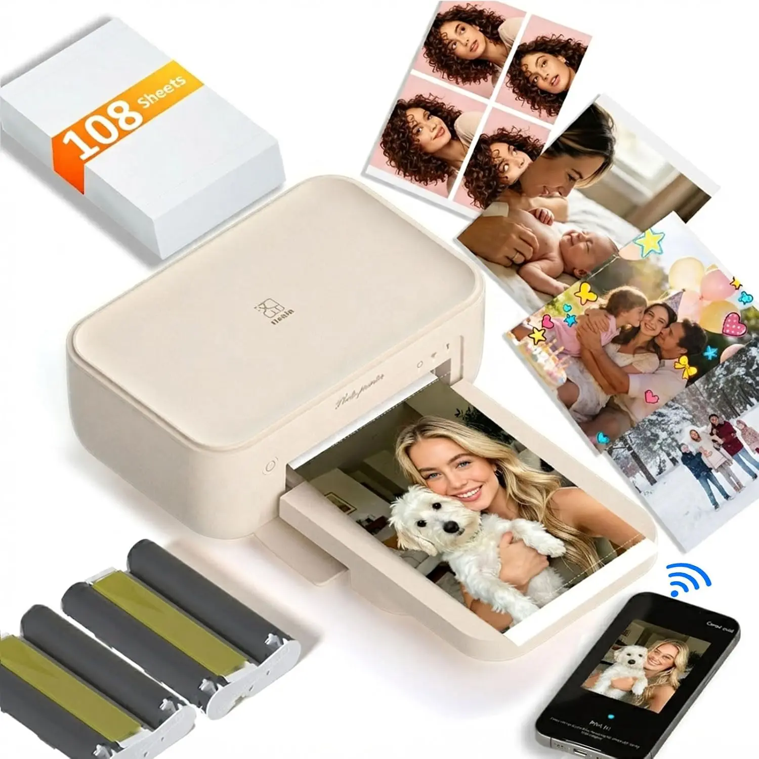 CP4100 Wireless WiFi 4x6 Instant Photo Printer - Lightweight Phone Printer with 20 Sheets & 1 Cartridge (Includes Cartridges)