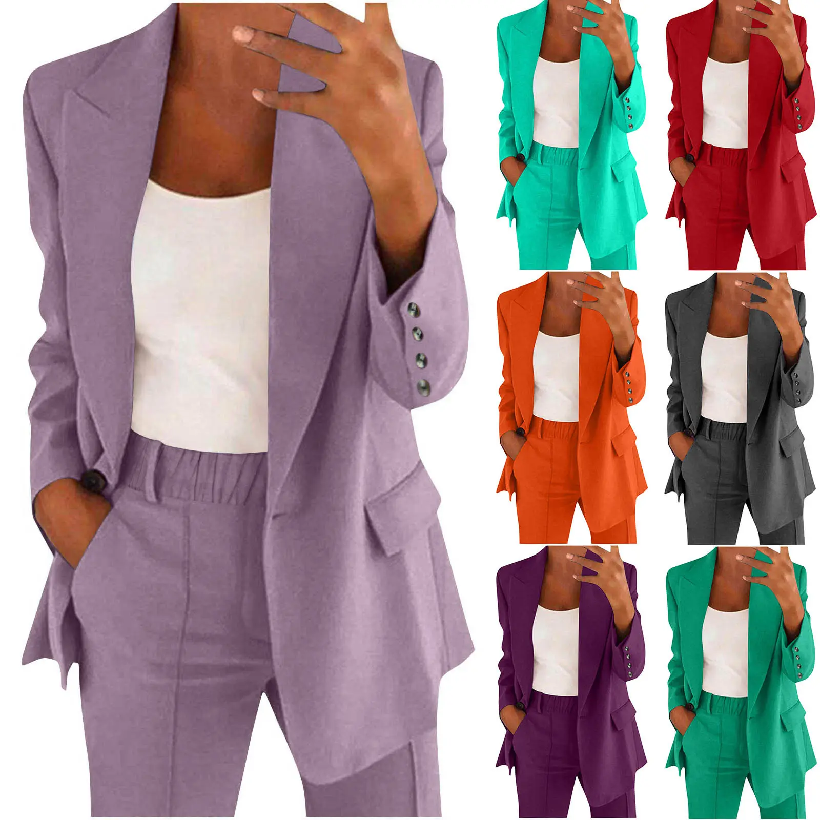 2 Piece Pant Suits for Women Dressy Blazer High Waisted Straight Leg Pants Sets Business Casual Outfits