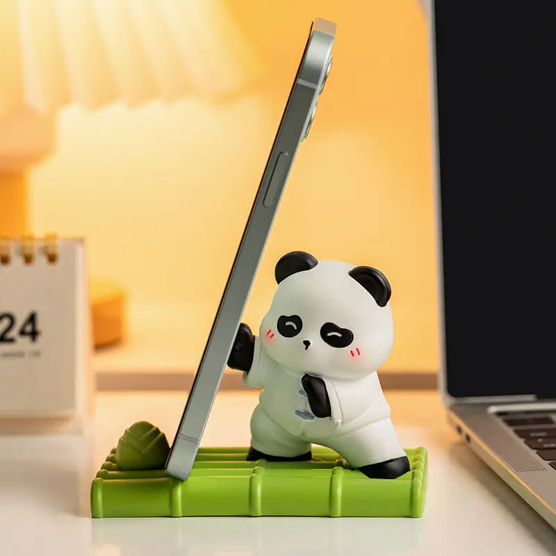 Chinese-Style Panda Resin Smartphone Mount - Cellphone/Tablet Stand, Lazy Cartoon Mobile Accessory, Cute Home Decor Statue Figurine Gift