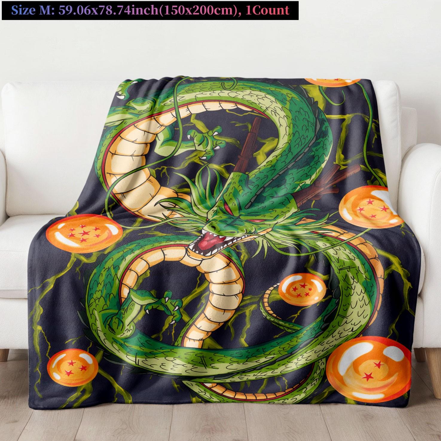 Dragon Ball Shenron Throw Blanket, Soft Flannel Fleece Anime Blanket, Dragon & Energy Ball Design, Cozy Bed Sofa Couch Blanket, Blanket Gift, Dragon Ball Theme