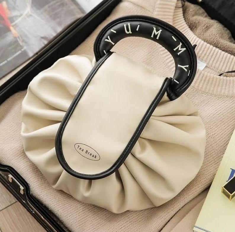 Chic Foldable Portable Makeup Organizer | Water-Resistant With Handle | Multi-Pocket for Skincare Cosmetics Daily Vanity Bathroom