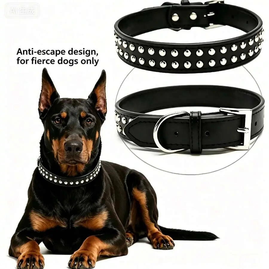 Anti-Bite Rivet Genuine Leather Pet Collar, Anti-Escape For Medium & Large Dogs, Pet Supplies