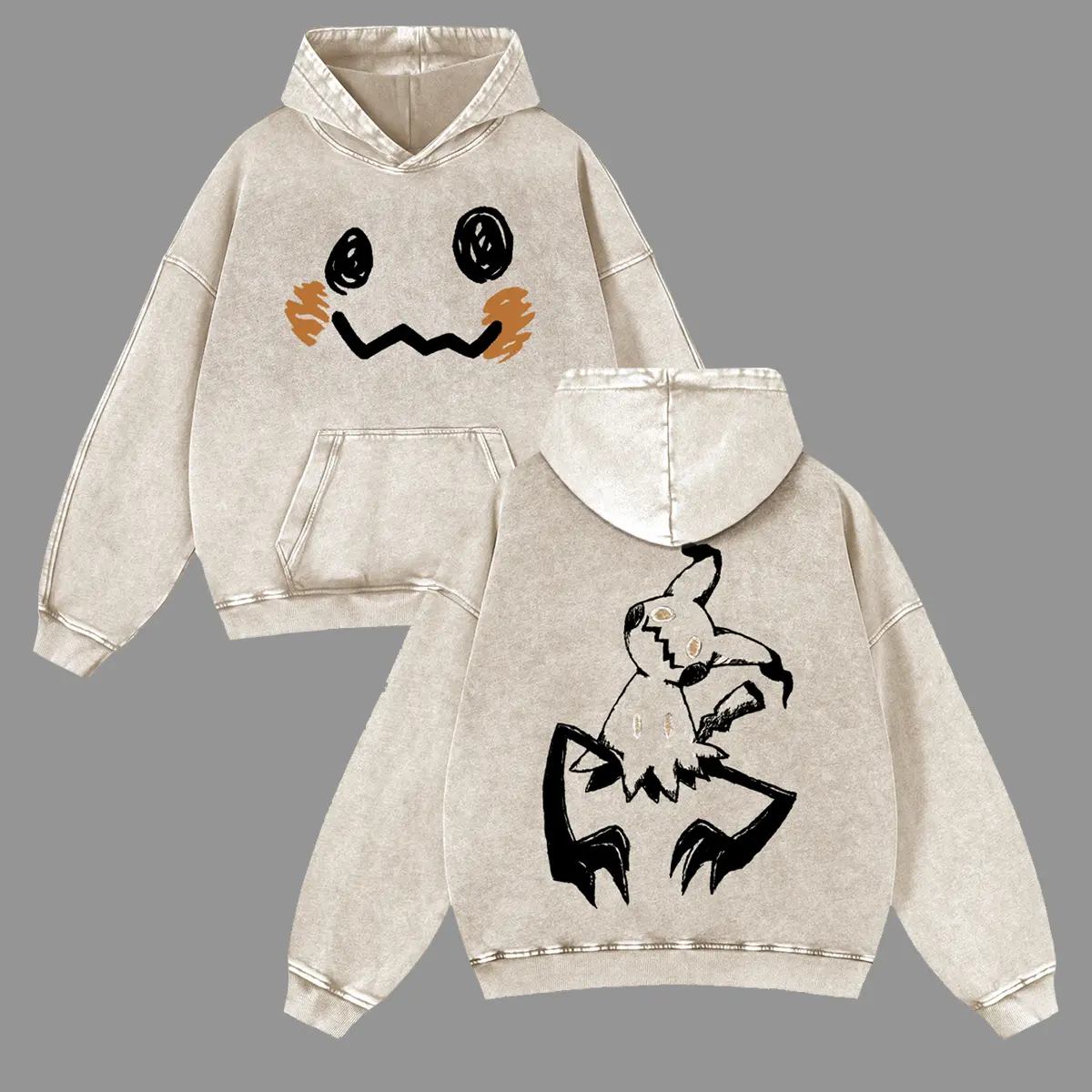 Unisex Cute Elf Creature Smiley Face Graphic Washed hoodie Personalized Pattern Y2k Clothing Round Neck Washed hoodie,Women's Clothing 100% Cotton, Menswear, Top, Vintage Style,Summer Casual Oversized