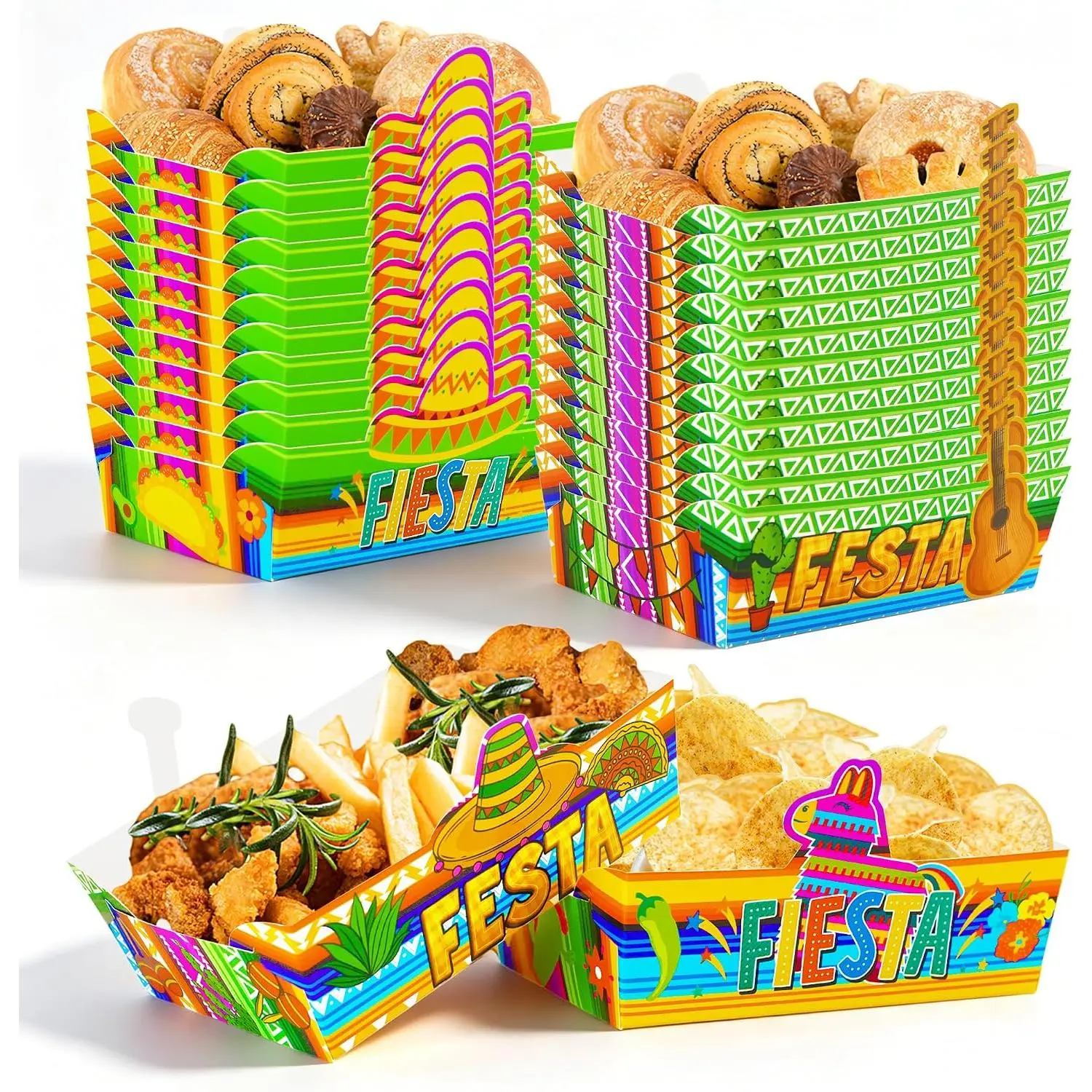 24 count Mexican  Paper Trays Candy Chips Popcorn Disposable Trays Mexican Theme Birthday Party Supplies