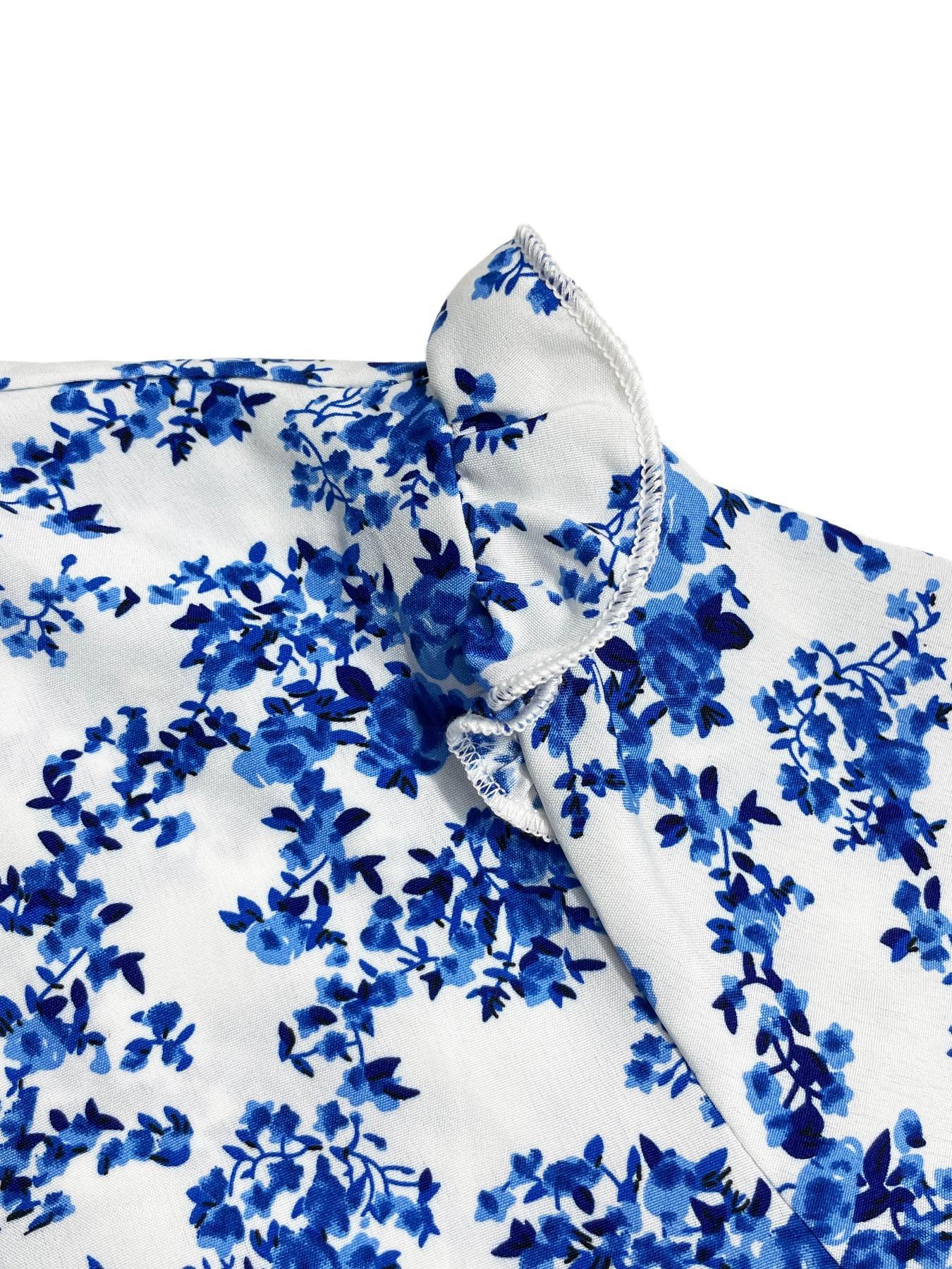 Women's Floral Print Self-Belted Neck Dress, Spring & Fall Long Sleeve A-Line Maxi Skirt, Boho Elegance Style, Slimming Set