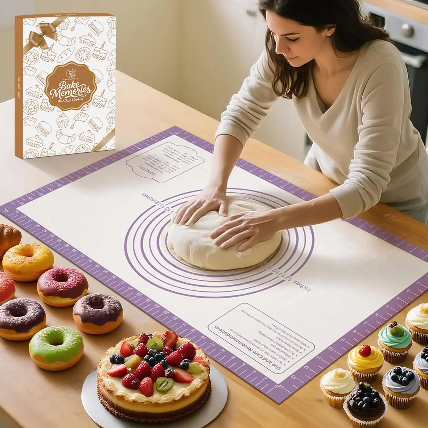 Baking Mat with Recipes,  Mat for Baking Macaron, Bread, Pizza, Surdough,  Baking Mat with Measurement, Non Stick Pastry Mat for Dough Rolling