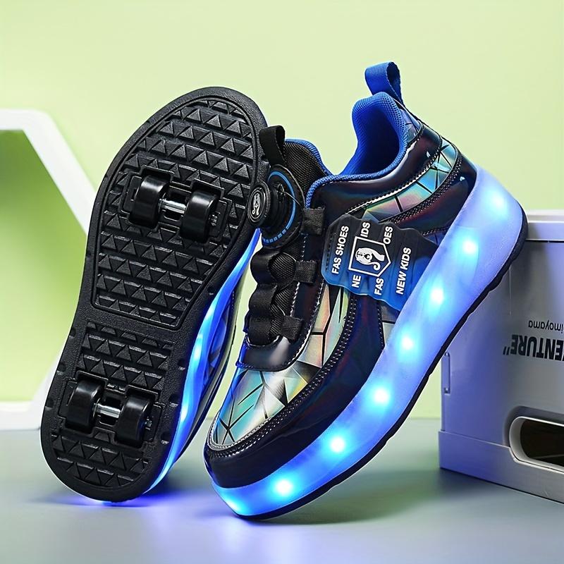 (New)Unisex Kid's Fashion LED Light Up Roller Shoes With Rotating, Comfy Detachable Wheel Skate Sneakers Boy's & Girl's Teen Outdoor