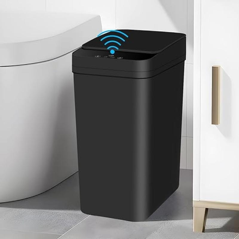 1-pack Black Auto Touchless Trash Can with Motion Sensor - 3.1 Gallon, Hands-free, 3 Modes, Ultra-slim Small Bin for Bathroom, Bedroom, Office, Kitchen, Trash Can, Automatic Trash Can