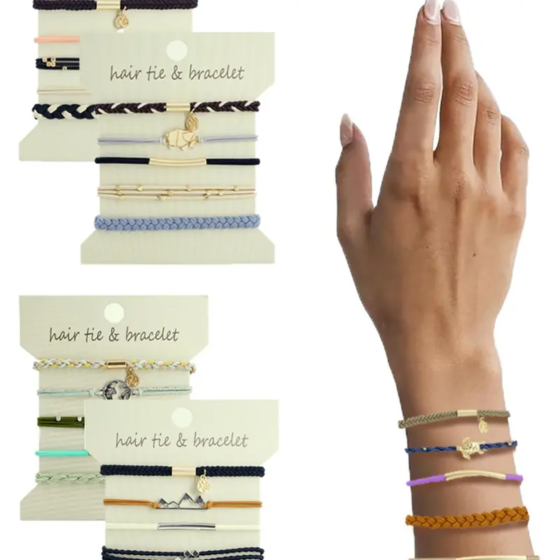 Boho Style Hair Tie Charms Bracelet, Colorblock Hair Tie Bracelet for Women & Girls, Fashion Hair Scrunchies for Daily Wear, Elastic Hair Accessory, Fashionable Hair Accessories #GLOBAL PICKS