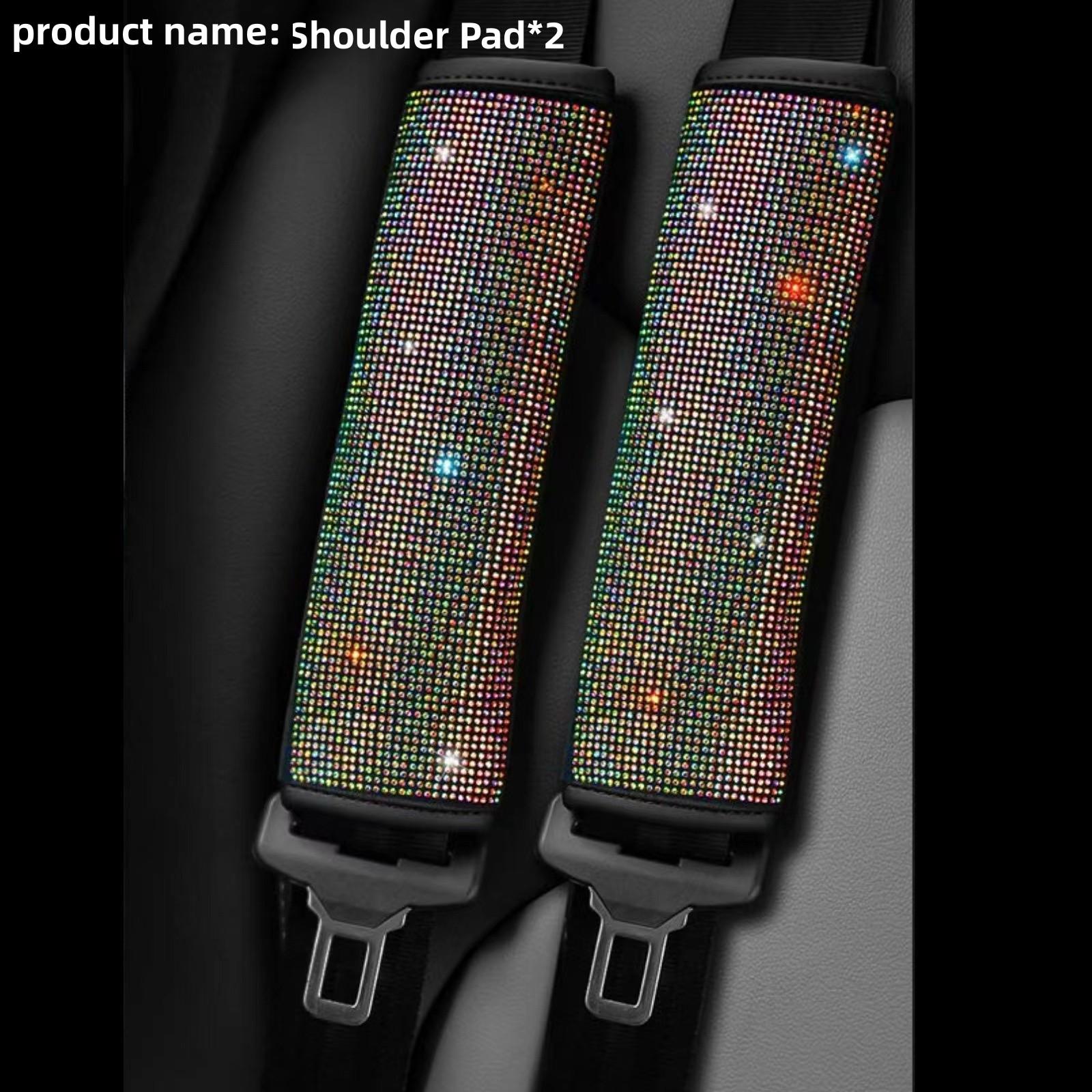 Car Seat Belt Cover with Rhinestones, Trim, Heat-Applied Shoulder Protector, Full-Coverage Car Interior Modification Accessory, Artificial Diamond Luggage Handle Cover, Set of Two