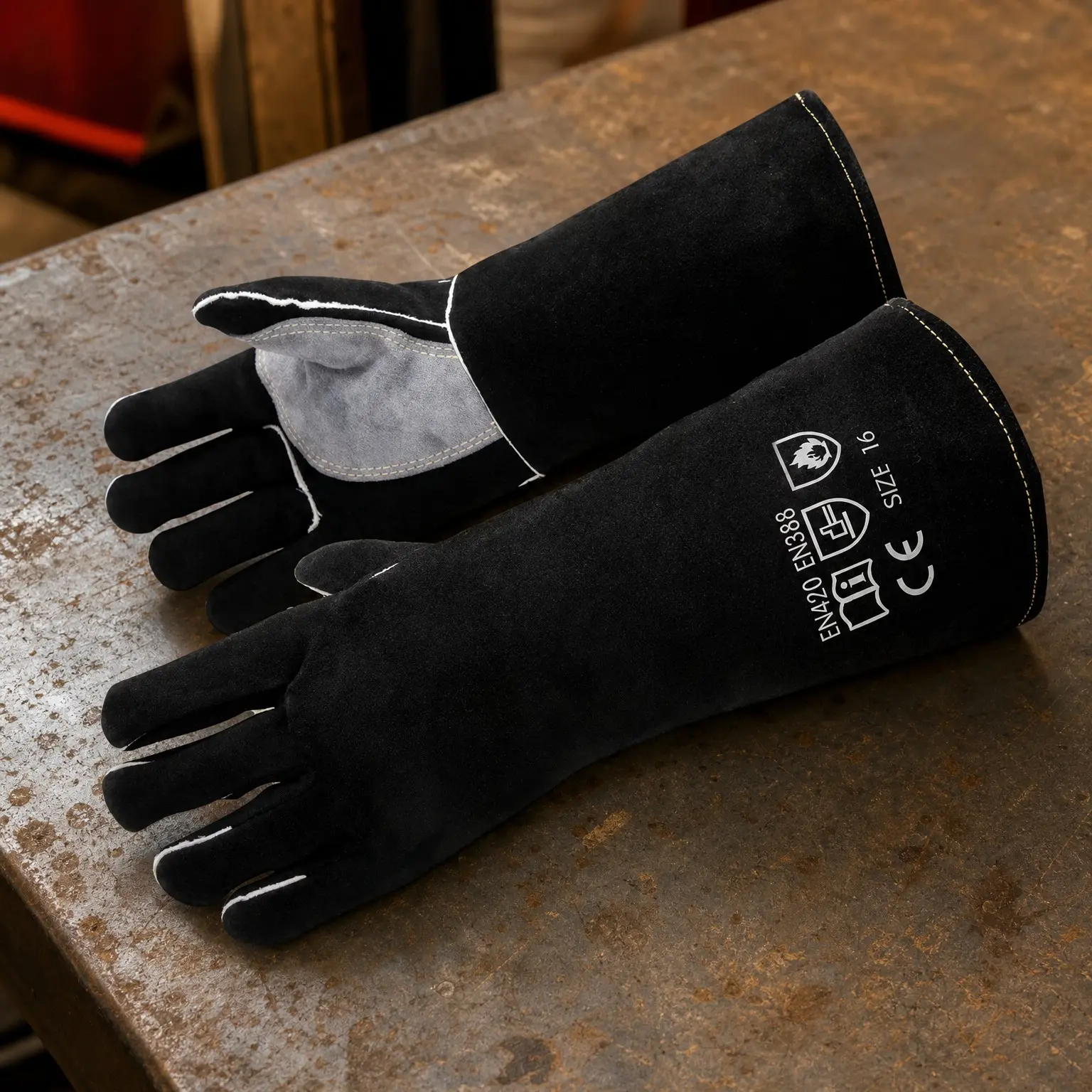 Men's MIG Welding Gloves, 662°F Fireproof Leather, 16-Inch Black | For Stick & Flux-Core Welding, Welders & Blacksmiths, Forge, Fireplace, Fire Pit, Wood Stove, Cast Iron, Dry Ice