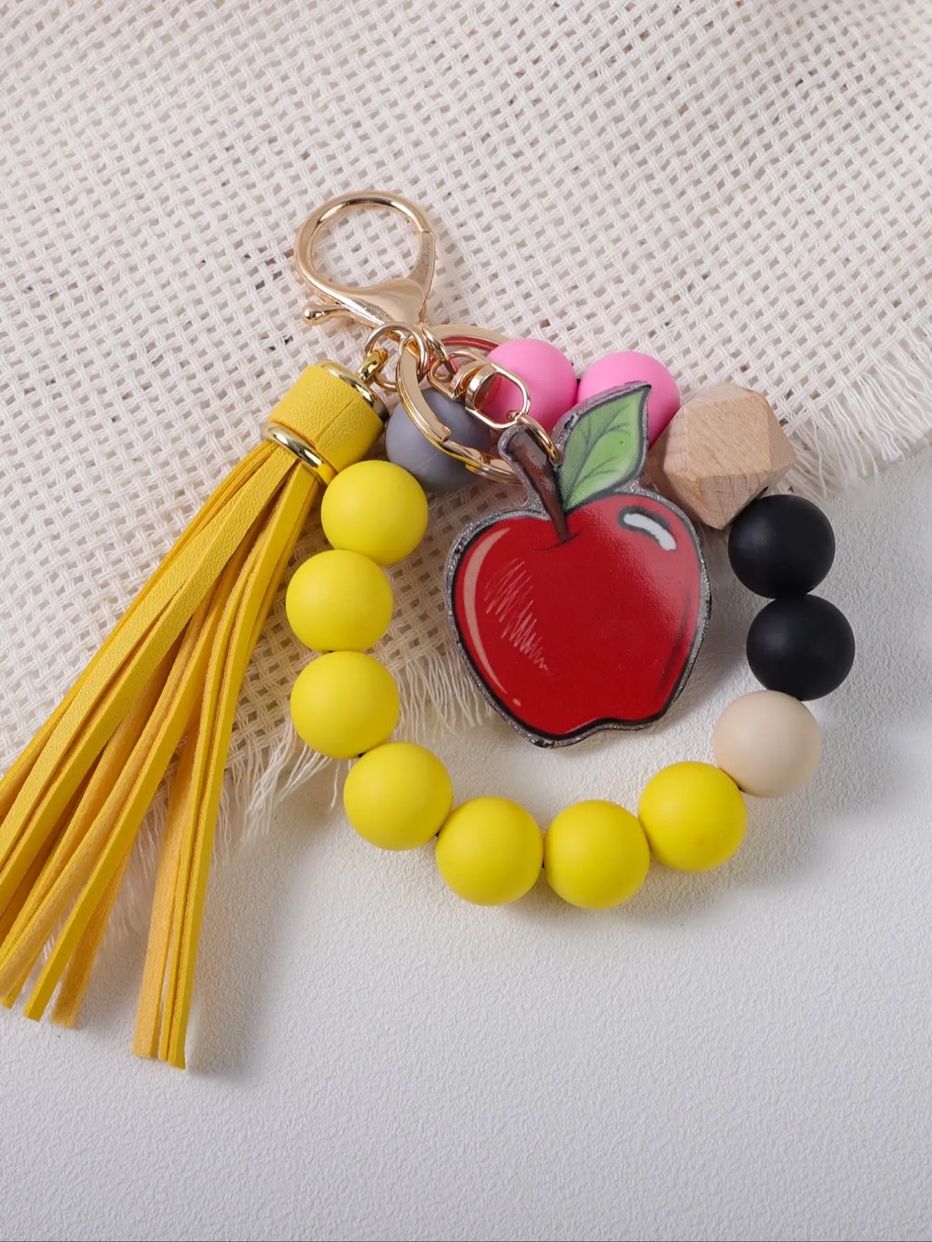 1/4pcs Campus Style Beaded Wrist Keychain, Cute Keychain, Bright and Vivid Color, School Element Jewelry, Perfect Gift for Friends, Teachers, Graduates
