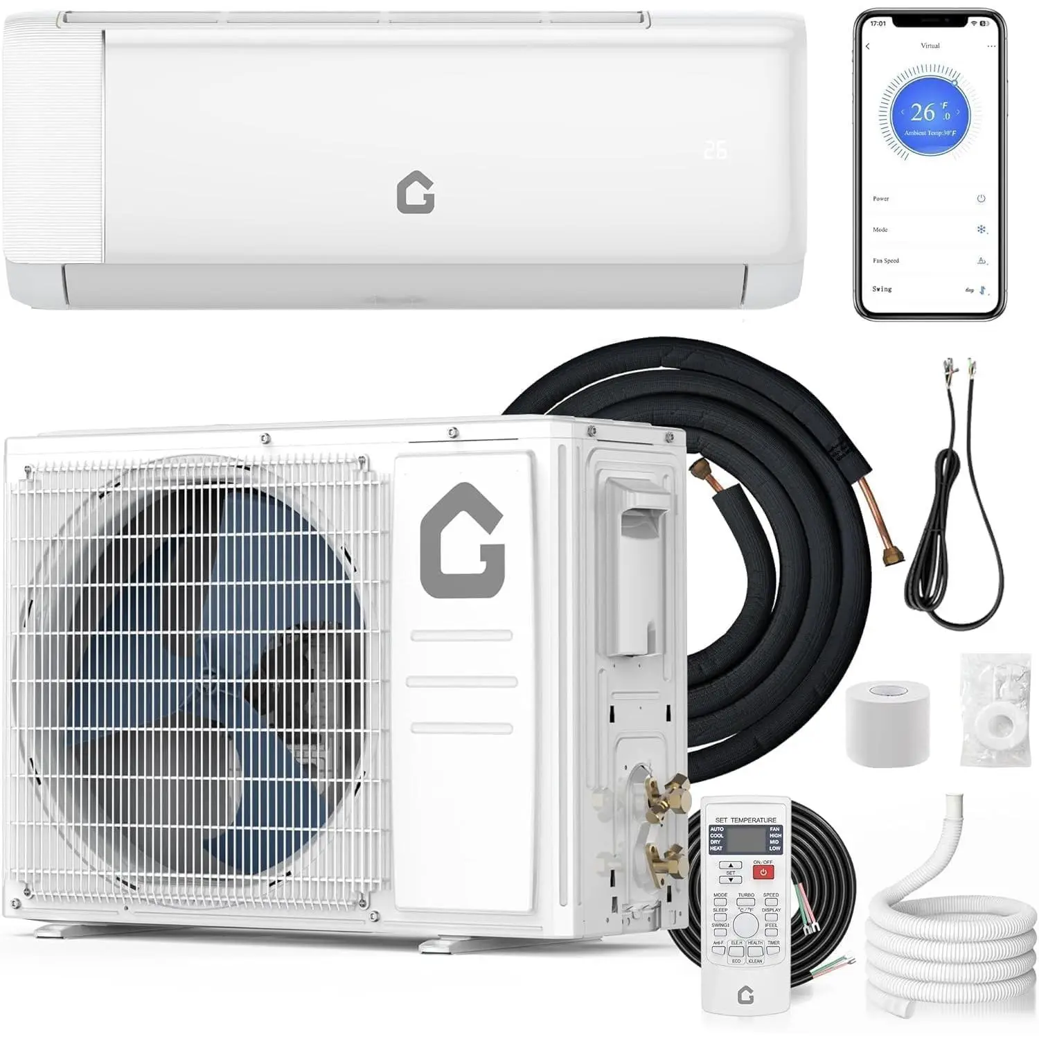 12000 BTU Mini Split Air Conditioner and Heater, SEER2 21 Inverter Heat Pump, WiFi Smart Control, 7-in-1 Mode, Ultra Quiet 27dB, R32 Refrigerant, for Bedroom Living Room Garage Apartment