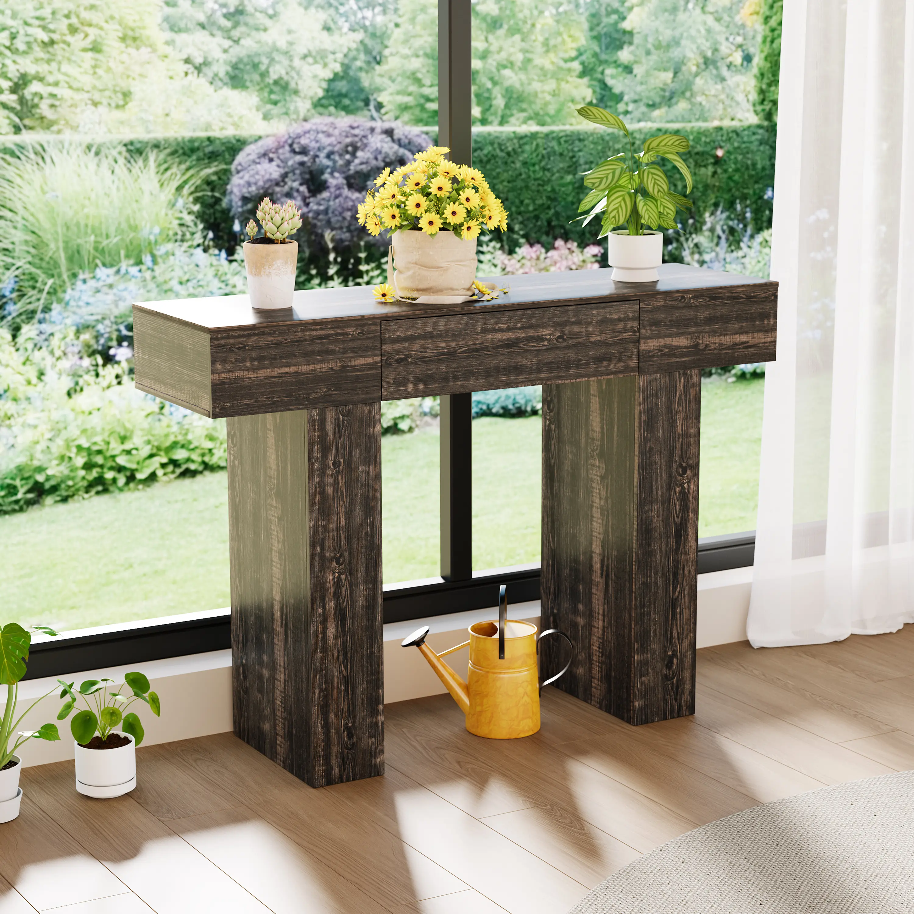 47" Long Console Table with Drawer – Narrow Entryway Table, Charcoal | Wood Rectangular Sofa Table Behind Couch, TV Stand, Farmhouse Entryway Table for Hallway & Living Room
