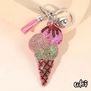 Alloy Made Sparkling Rhinestone And Glitter Accented Ice Cream Shaped Keychain, Multipurpose Decor Accessory For Daily Handbag Embellishment And Birthday Or Party Gift Selection room