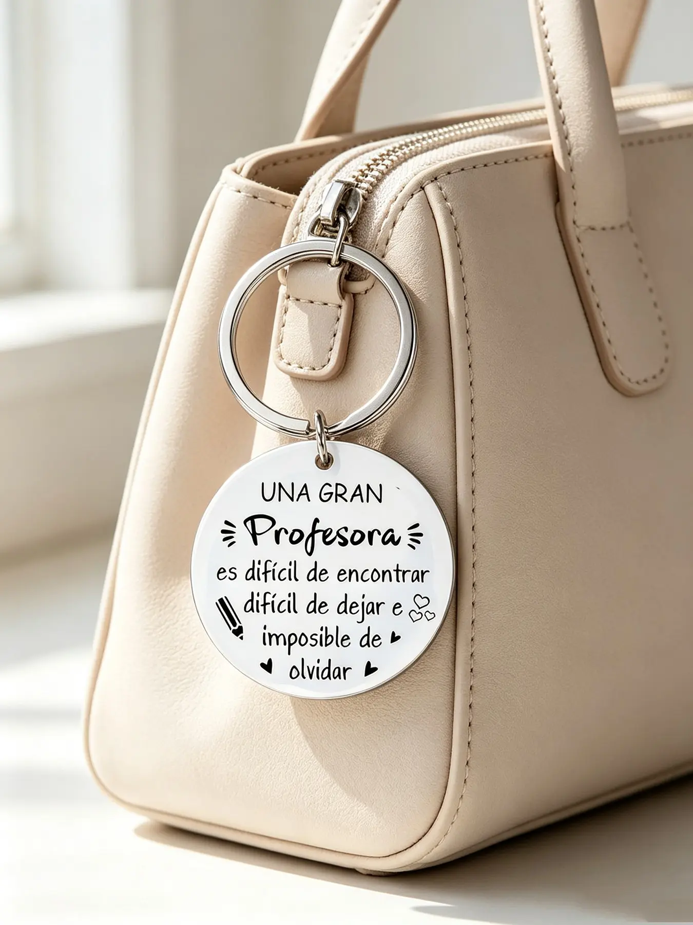 Stainless Steel Teacher Thanksgiving Keychain - Engraved with "Una Gran Profesora" motivational message, perfect choice for graduation or birthday gifts, teacher appreciation gifts, Christmas