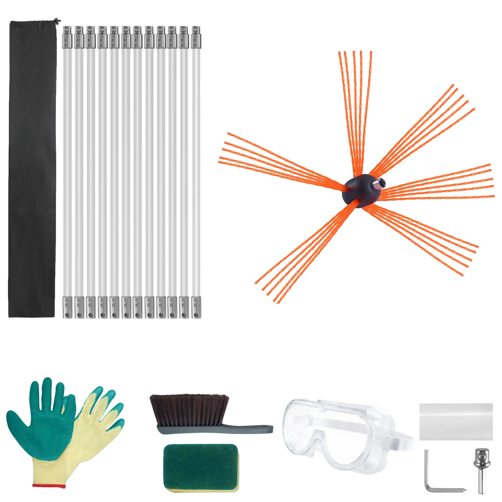 39 Feet Chimney Sweep Kit, w/ 12 Reinforced Nylon Flexible Rods, Ergonomic Chimney Cleaning Brush, 360-Degree Brush Chimney Cleaner, Rich Accessories for Fireplace Flue Home Use Fits most Pipes