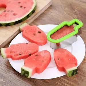 1 Stainless Steel Watermelon Slicer and Popsicle Mold with Green Handle Manual Fruit Cutter No Battery Needed Ideal for Summer Snacks Party