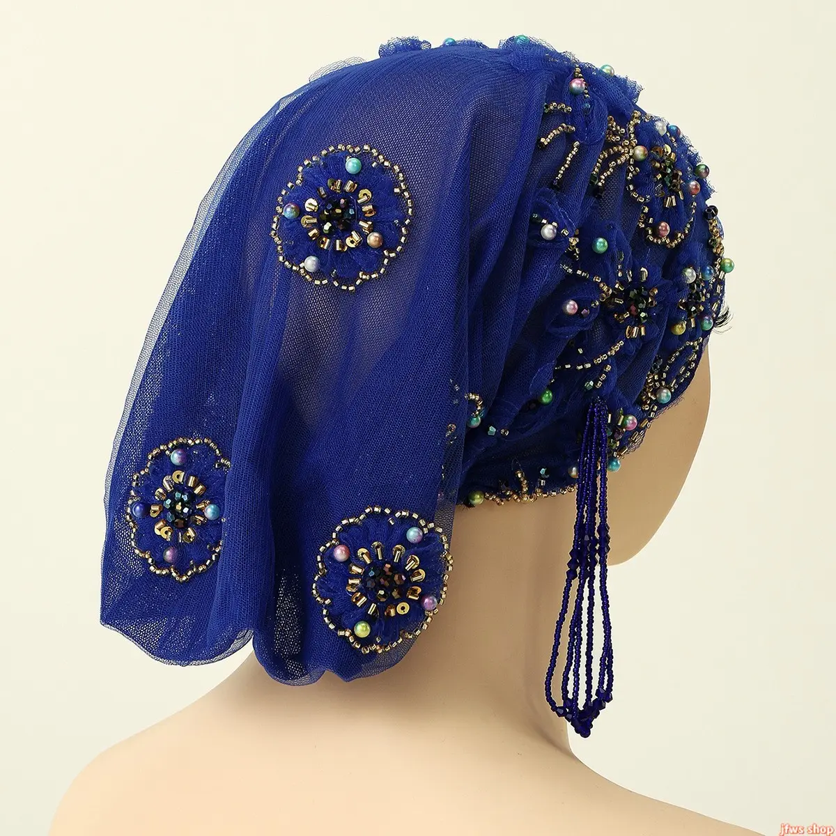 2026 New Beaded Lace Mesh Embroidered Muslim Turban Cap for Women, Stretchy Hijab Underscarf Bonnet with Crystal Bead Embellishment, Soft Breathable Headwrap for Daily Prayer Travel Party, Elegant Islamic Headwear Gift for Her tiktokshopbacktoschool