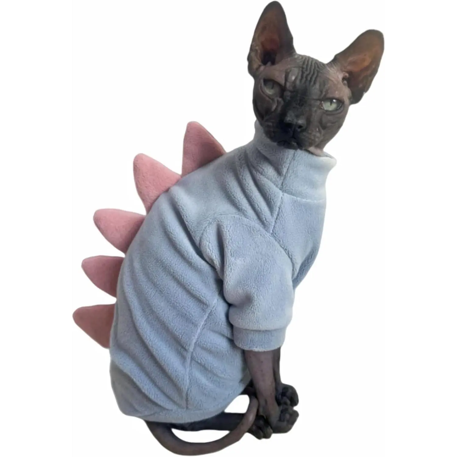 Soft Polar Fleece Sphynx Cat Clothes, Thick Winter Warm Elastic Pet Sweater Outfit for Hairless Cat, Devon, Cornish, Small Dogs Long Sleeve Apparel (Sky Blue, Large)