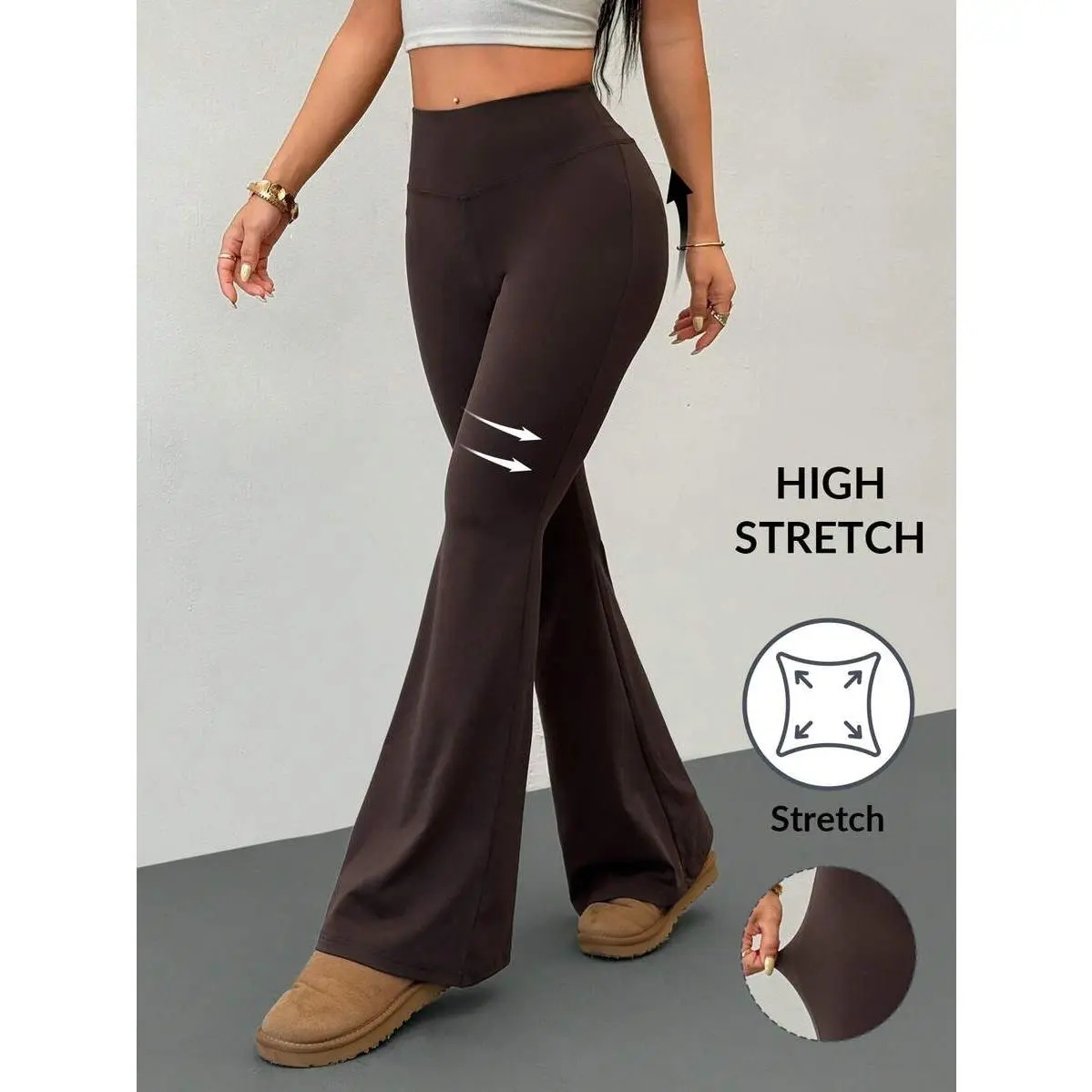 PETITE Women's High Waist Yoga Leggings All Shades Of Brown,Winter,Casual,Lounge Elastic Flared Pants Bell Bottom Stretchy Trousers For Tall Women