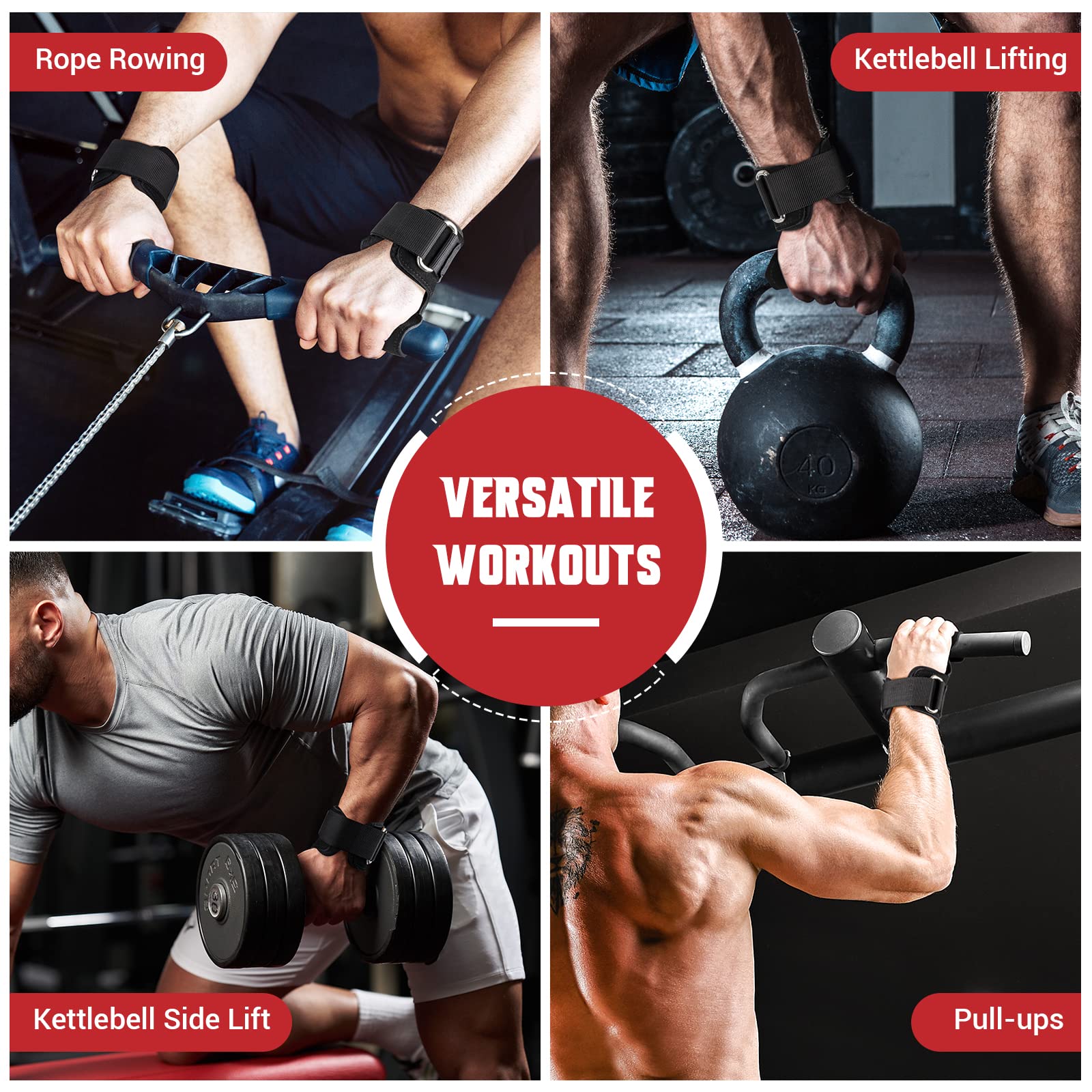 Weight Lifting Wrist Strap, Double Layer Leather Wrist Strap for Deadlift and Powerlifting, Adjustable Neoprene Padded Gym Workout Lifting Hooks (Pair)