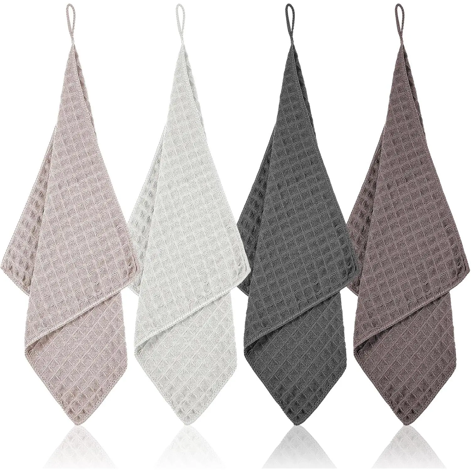 4Pack Waffle Weave Microfiber Towel, 12×12" Barista Towels for Coffee Bar Accessories, Washable Microfiber Dish Cloths, Reusable Kitchen Towels for Drying Dishes