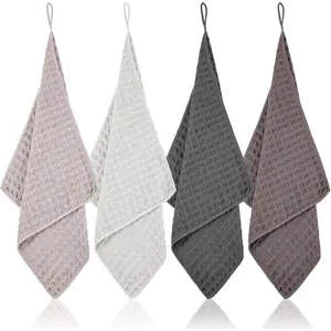 4Pack Waffle Weave Microfiber Towel, 12×12" Barista Towels for Coffee Bar Accessories, Washable Microfiber Dish Cloths, Reusable Kitchen Towels for Drying Dishes