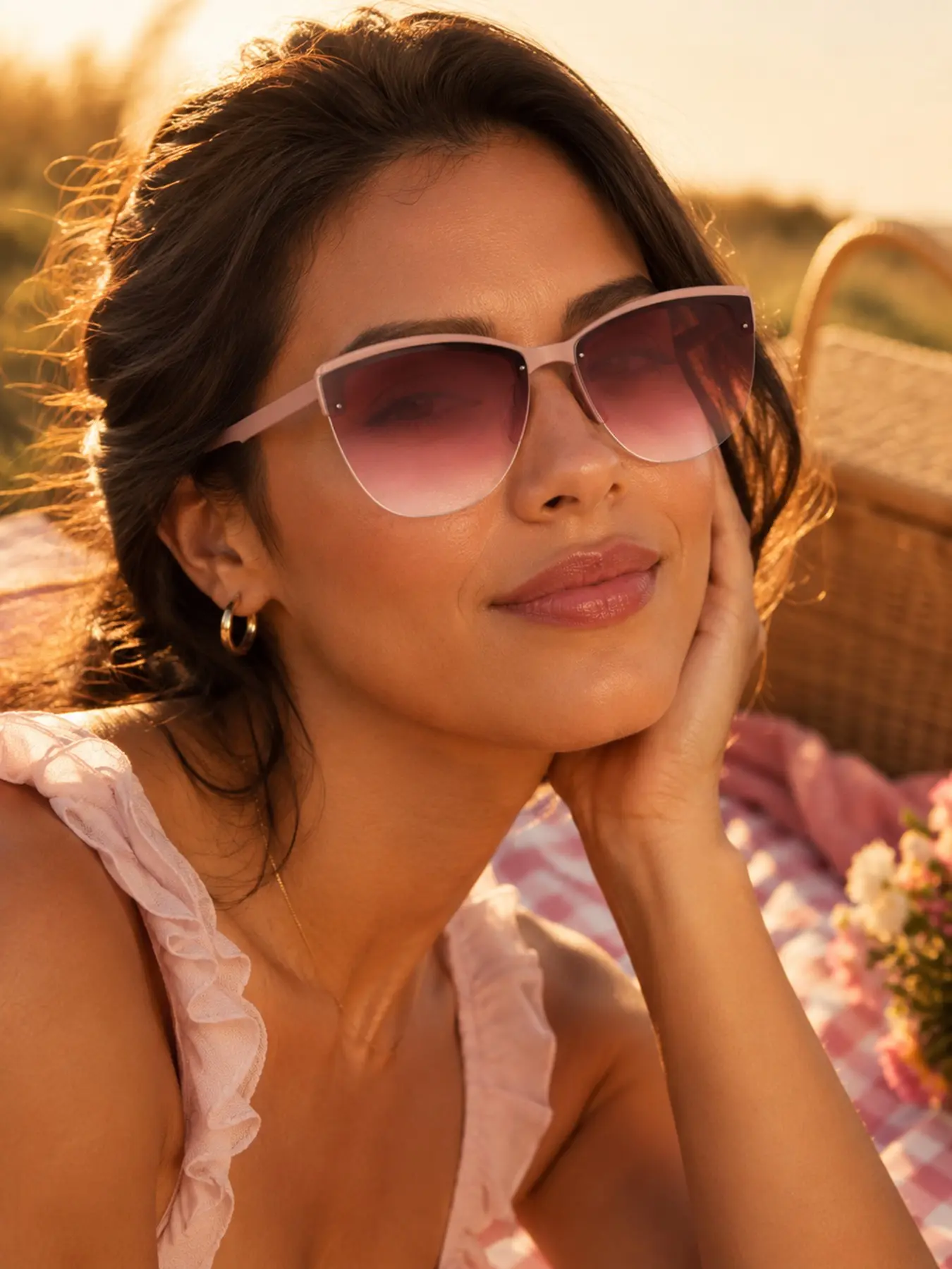 Women's Gradient Plastic Cat Eye Half Rim Glasses, Stylish European Style, Lightweight and Cute, Fashionable and Sexy, Perfect for Casual Wear
