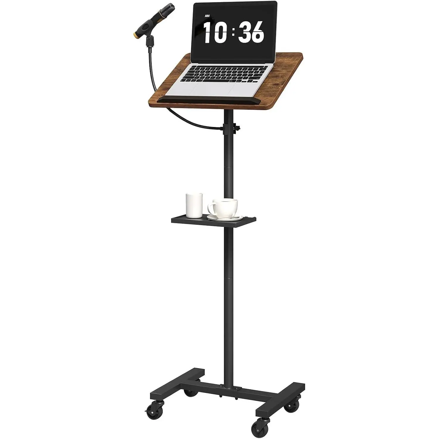 Podium Stand with Microphone Stand, Mobile Lectern and Laptop Desk with Storage Tray, 28.9-42.7 Inch Adjustable Height Portable Podium for Classroom, Conference Room, Rustic Brown LPHR4001