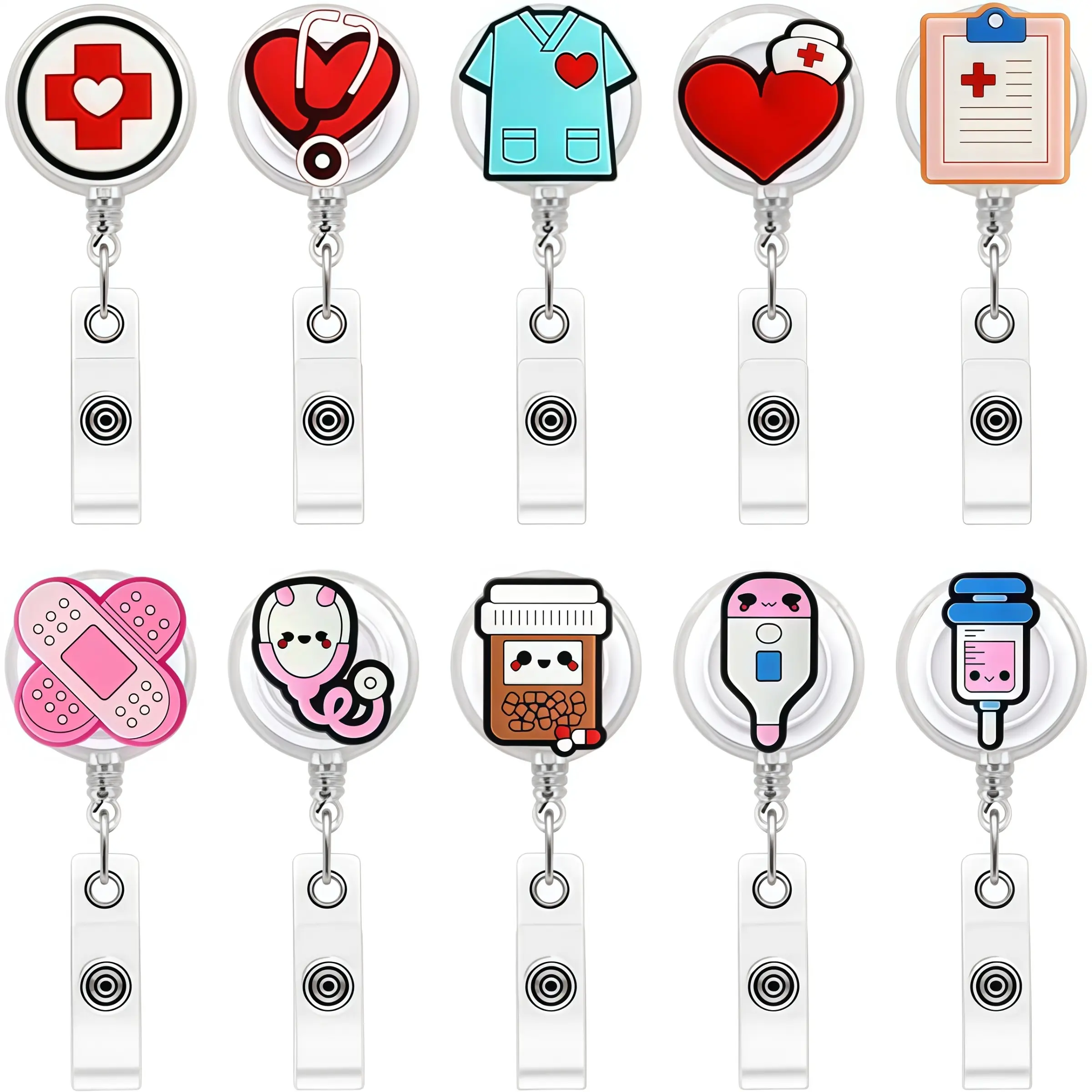 10-Pack Nurse Badge Reels, Adjustable Nurse Badge Reel, Medical Badge Reel, Cute Design, Ideal for Nurses, Doctors, Healthcare Workers, Hospital Office Staff, Gift Idea