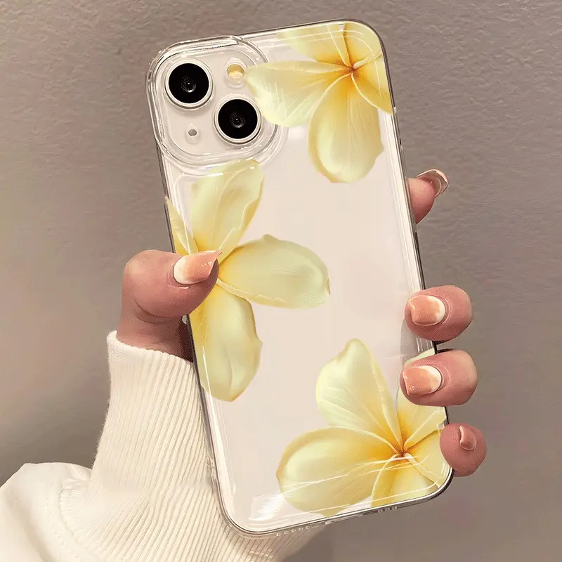 Yellow Plumeria Water Ripple Phone Case - Soft Tropical Floral Transparent Luminous Water Resistant Cover for iPhone 17/16/15/14/13/12/11/X Plus Pro Max, Beach Lovers Island Vacation Gift, Phone Accessories