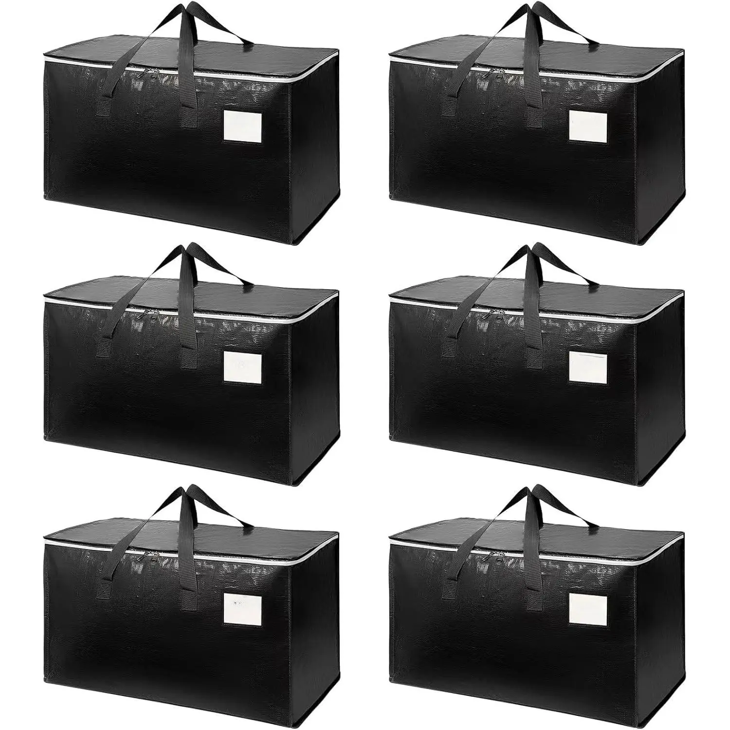 6-Pack Extra-Large Heavy-Duty Moving Bags with Reinced Handles, Durable Zippers & Waterproof Material - Perfect  Space-Saving, Storage, Shipping and Travel (Black)