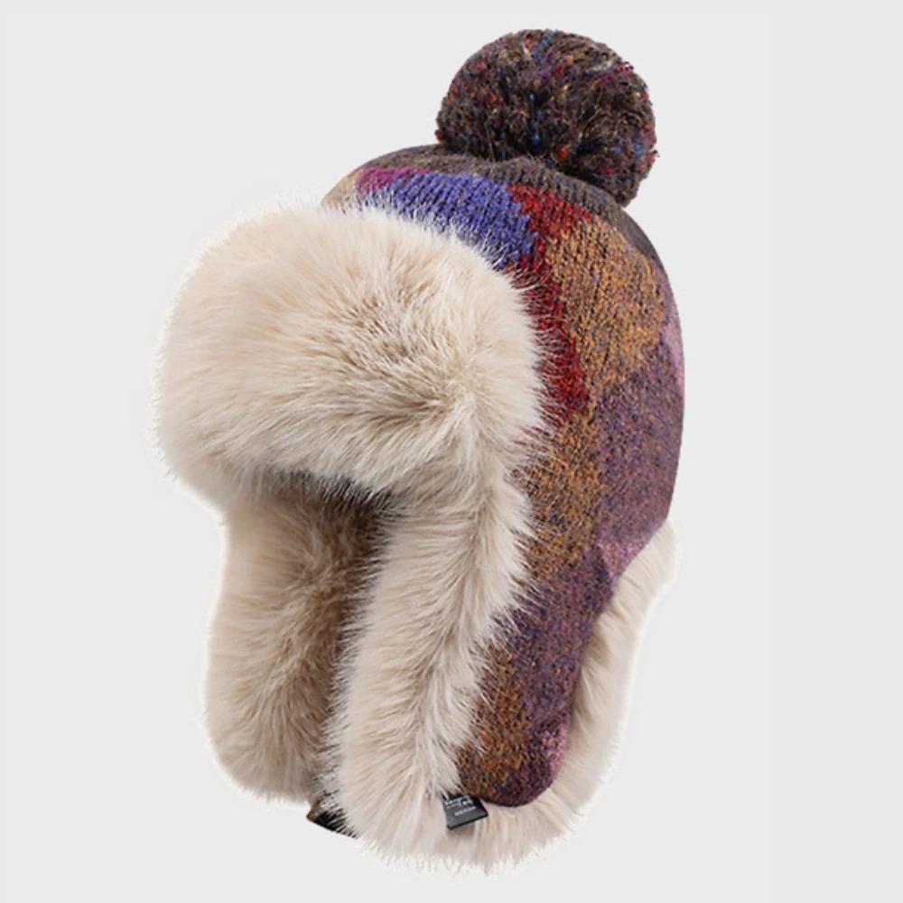 HT4914 New Autumn Winter Hat for Women Russian Hat Ladies Thick Warm Knitted Hat Fluffy Fur Colored Snow SKi Earflap Cap Ushanka