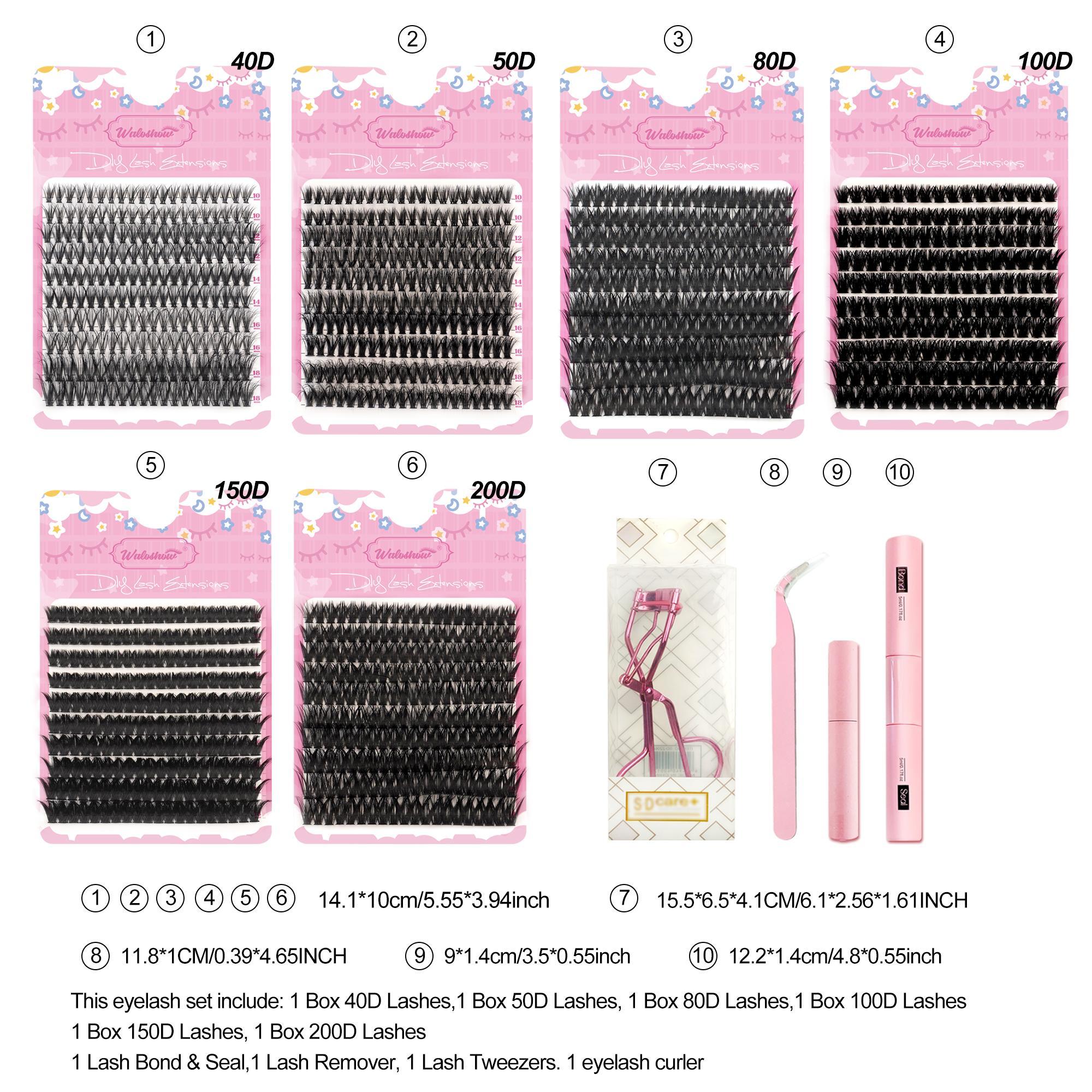 Individual False Eyelashes Kit, 1 Set Curling False Eyelashes with Glue & Tweezers & Lashes Curlers & Glue Remover, Individual Eyelash, Eyelashes Extension Eye Makeup Enhancement Tool, Gift, Volume Individual Lashes