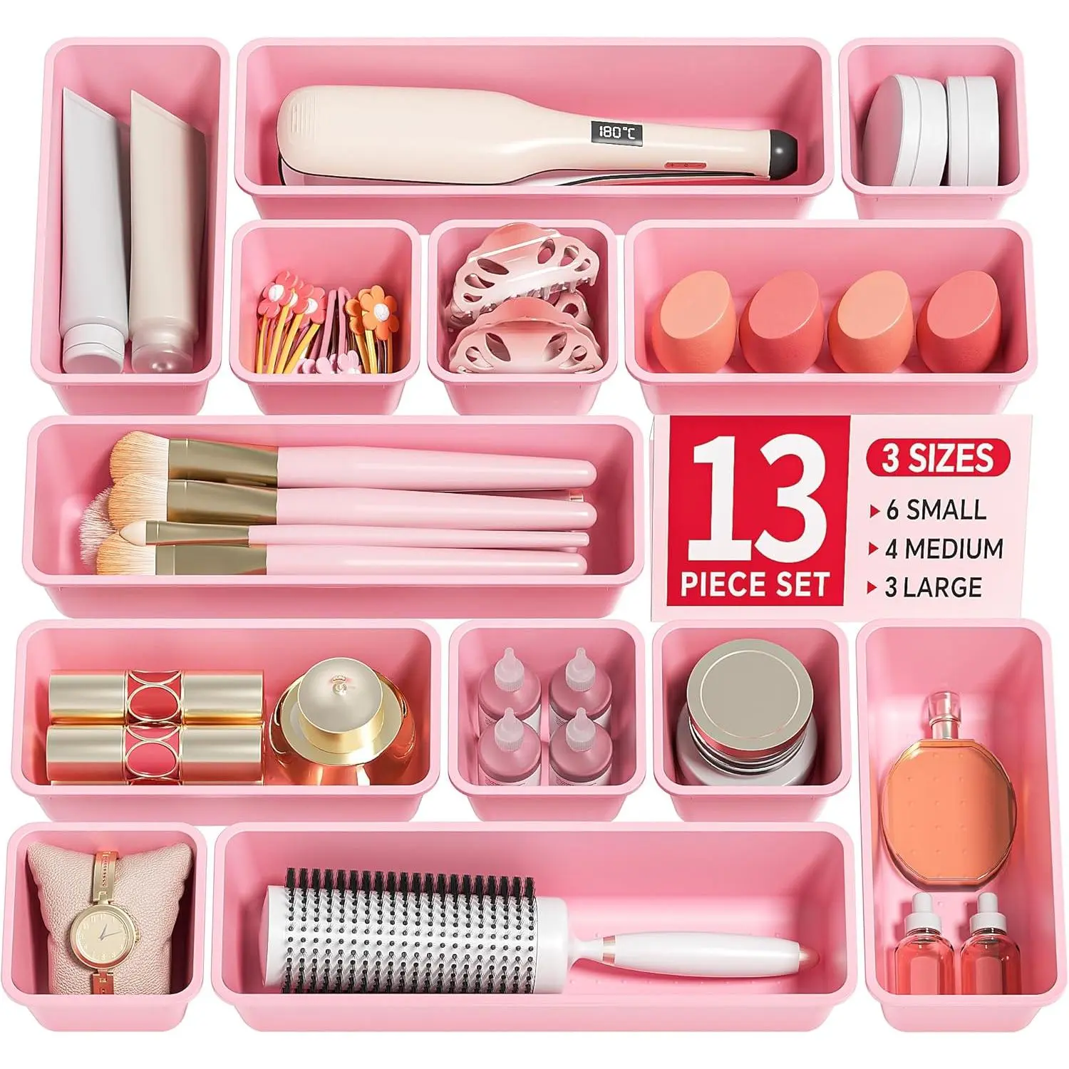 13 Pack Plastic Drawer Organizers Set, 3 Sizes Desk Drawer Organizer Trays for  and Makeup Organizer, Organization and Storage for Makeup, Kitchen Utensils, Bathroom and Office()